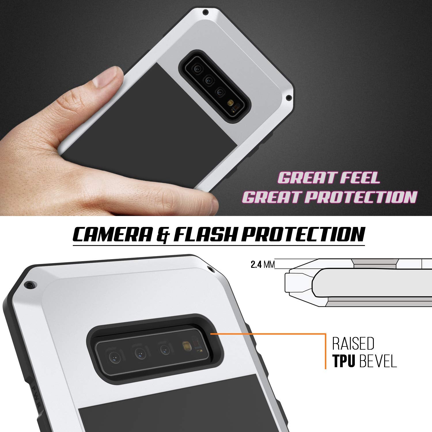 Galaxy S10 Metal Case, Heavy Duty Military Grade Rugged Armor Cover [White]