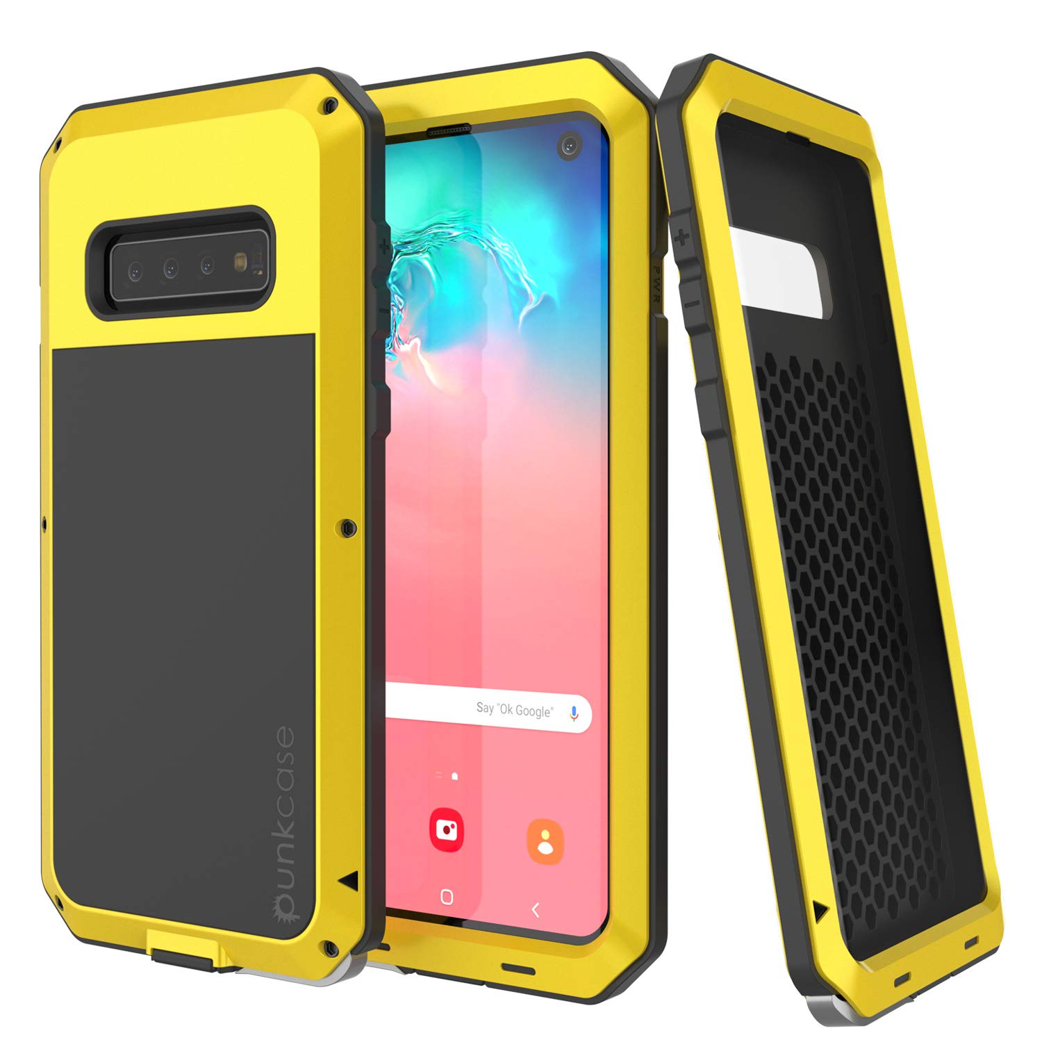 Galaxy S10+ Plus Metal Case, Heavy Duty Military Grade Rugged Armor Cover [Neon]