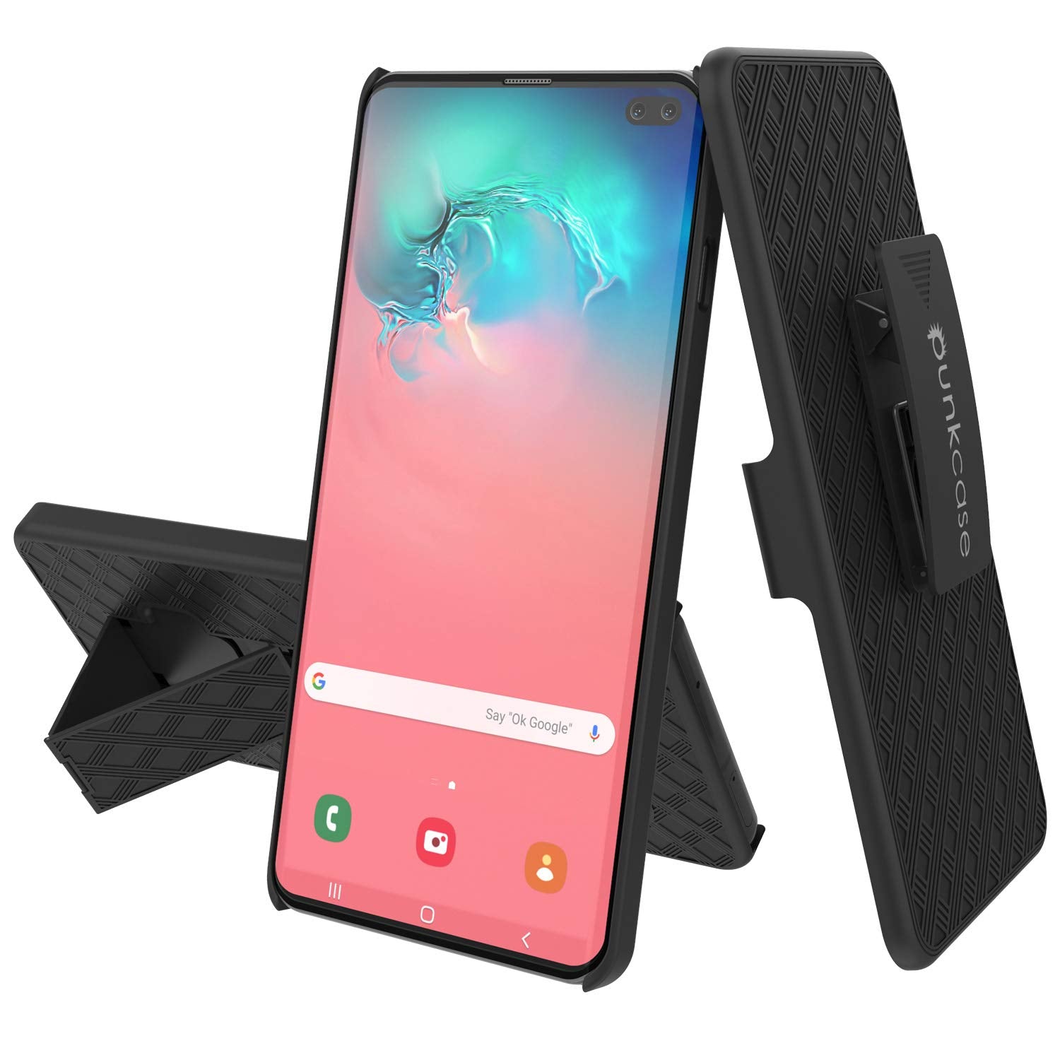 Punkcase Galaxy s10+ Plus Case With Screen Protector, Holster Belt Clip [Black]