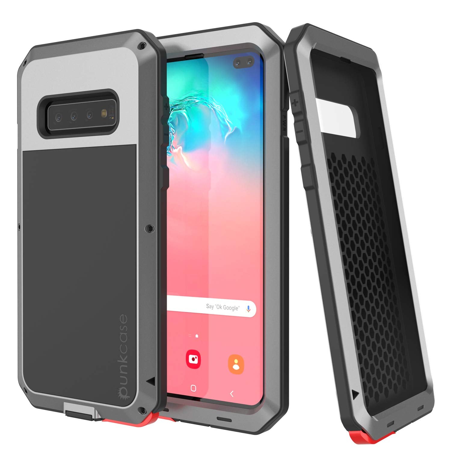 Galaxy S10+ Plus Metal Case, Heavy Duty Military Grade Rugged Armor Cover [Silver]