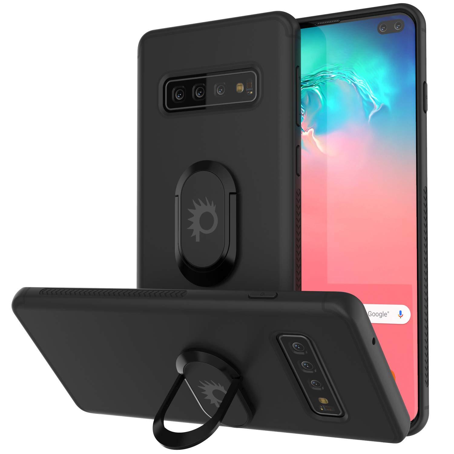 Galaxy S10+ Plus, Punkcase Magnetix Protective TPU Cover W/ Kickstand, Sceen Protector[Black]