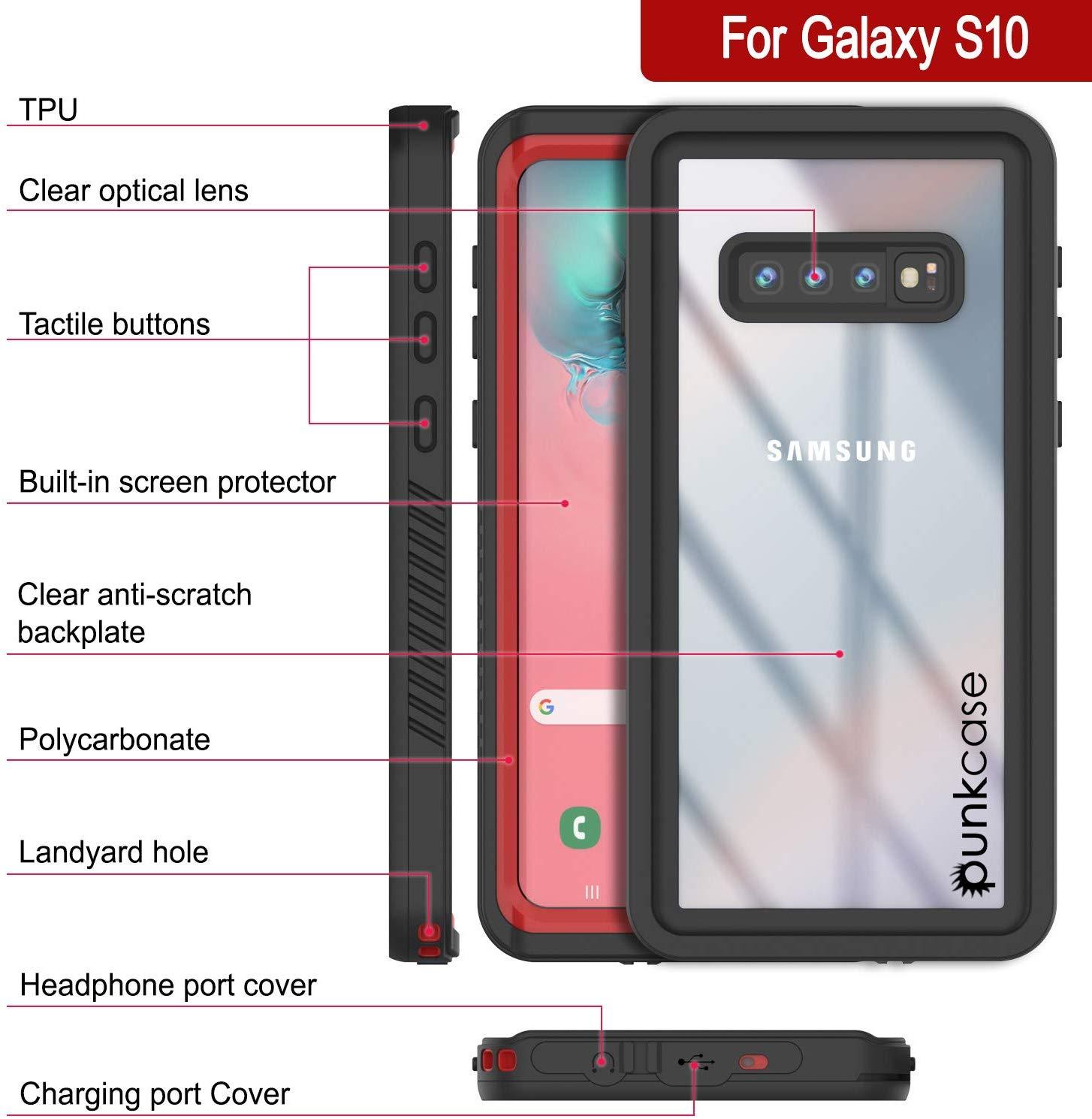 Galaxy S10+ Plus Water/Shock/Snowproof Slim Screen Protector Case [Red]