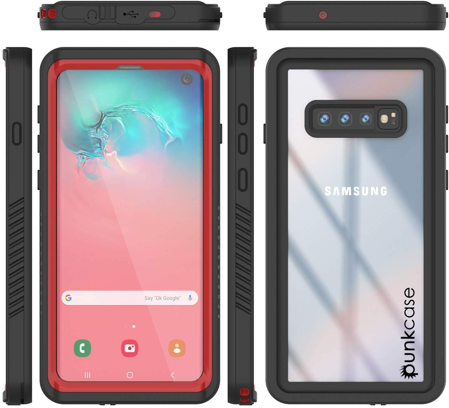 Galaxy S10+ Plus Water/Shock/Snowproof Slim Screen Protector Case [Red]