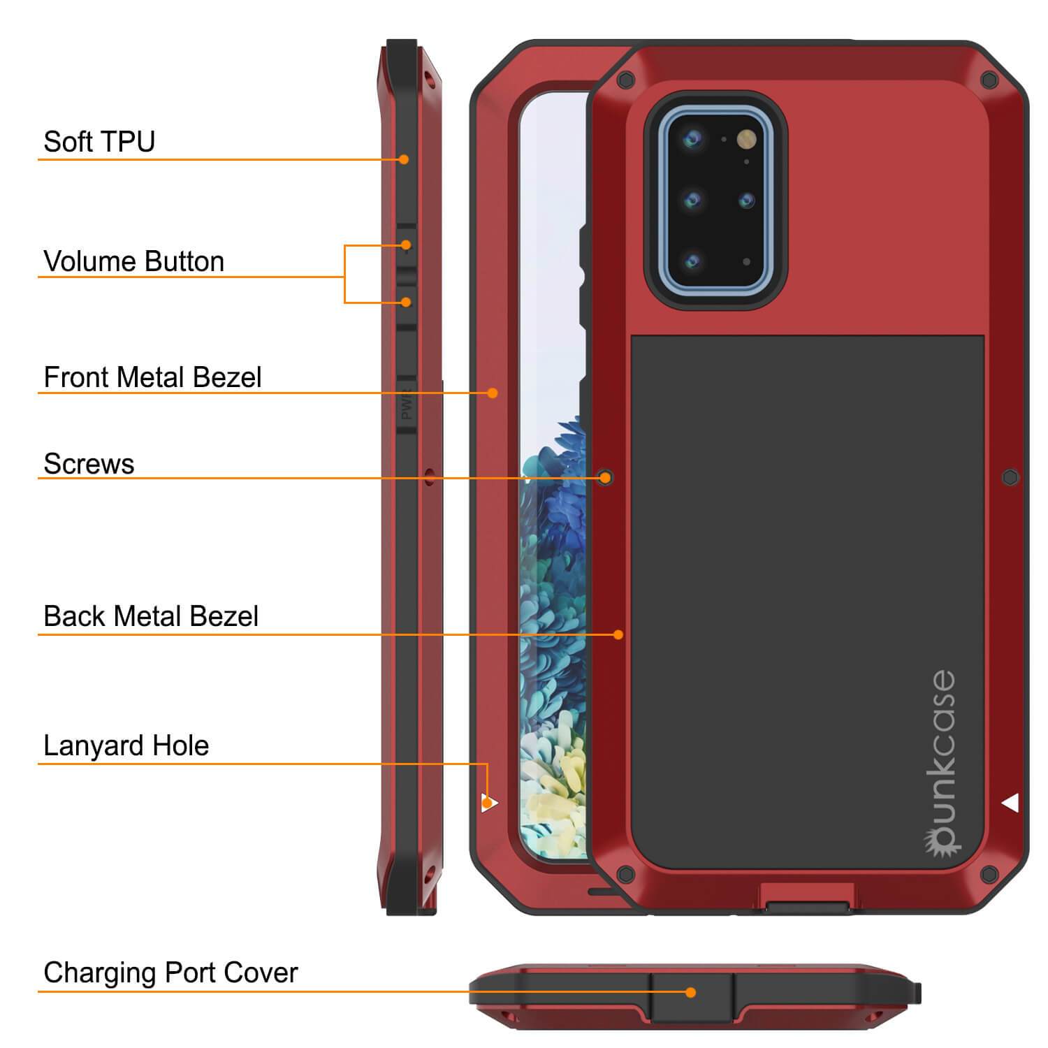 Galaxy s20+ Plus Metal Case, Heavy Duty Military Grade Rugged Armor Cover [Red]