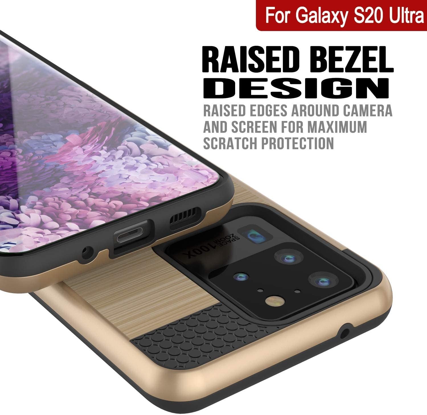 Galaxy S20 Ultra Case, PUNKcase [SLOT Series] [Slim Fit] Dual-Layer Armor Cover w/Integrated Anti-Shock System, Credit Card Slot [Gold]