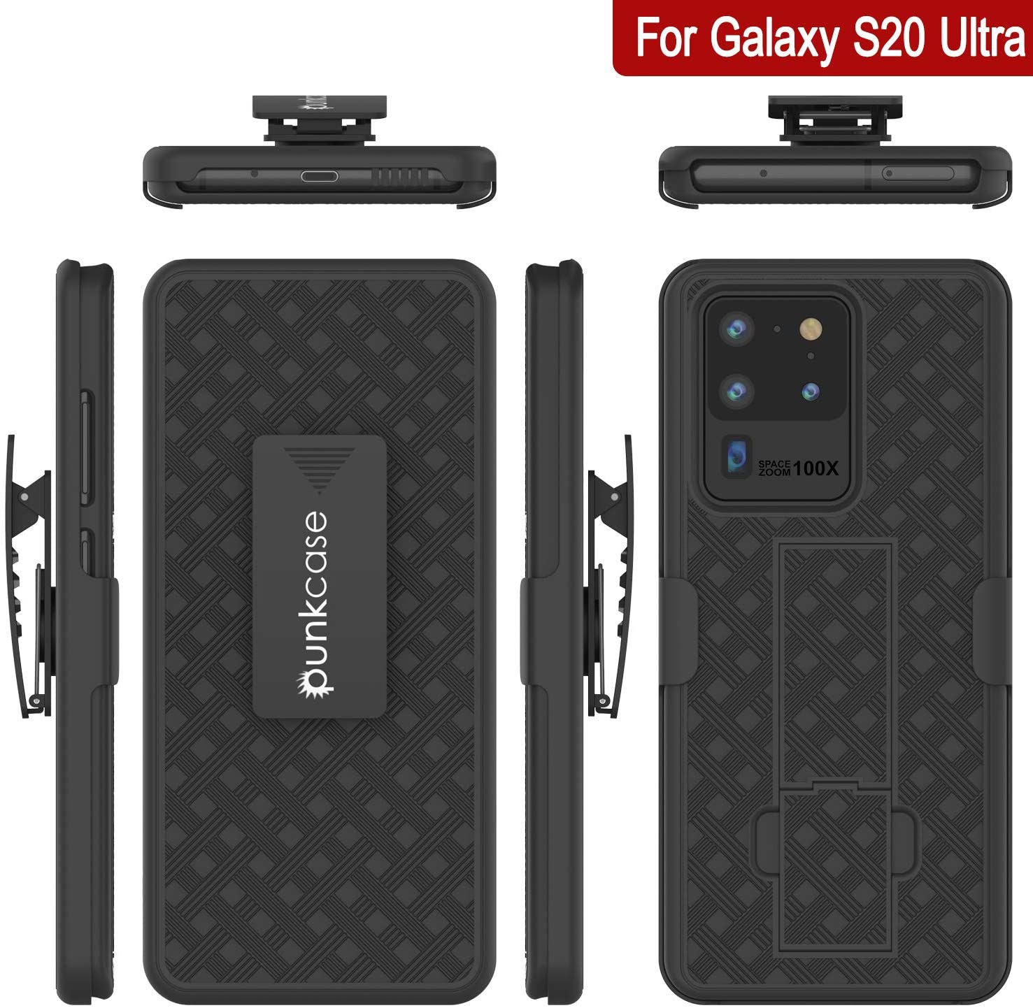 Punkcase Galaxy S20 Ultra Case With Screen Protector, Holster Belt Clip [Black]