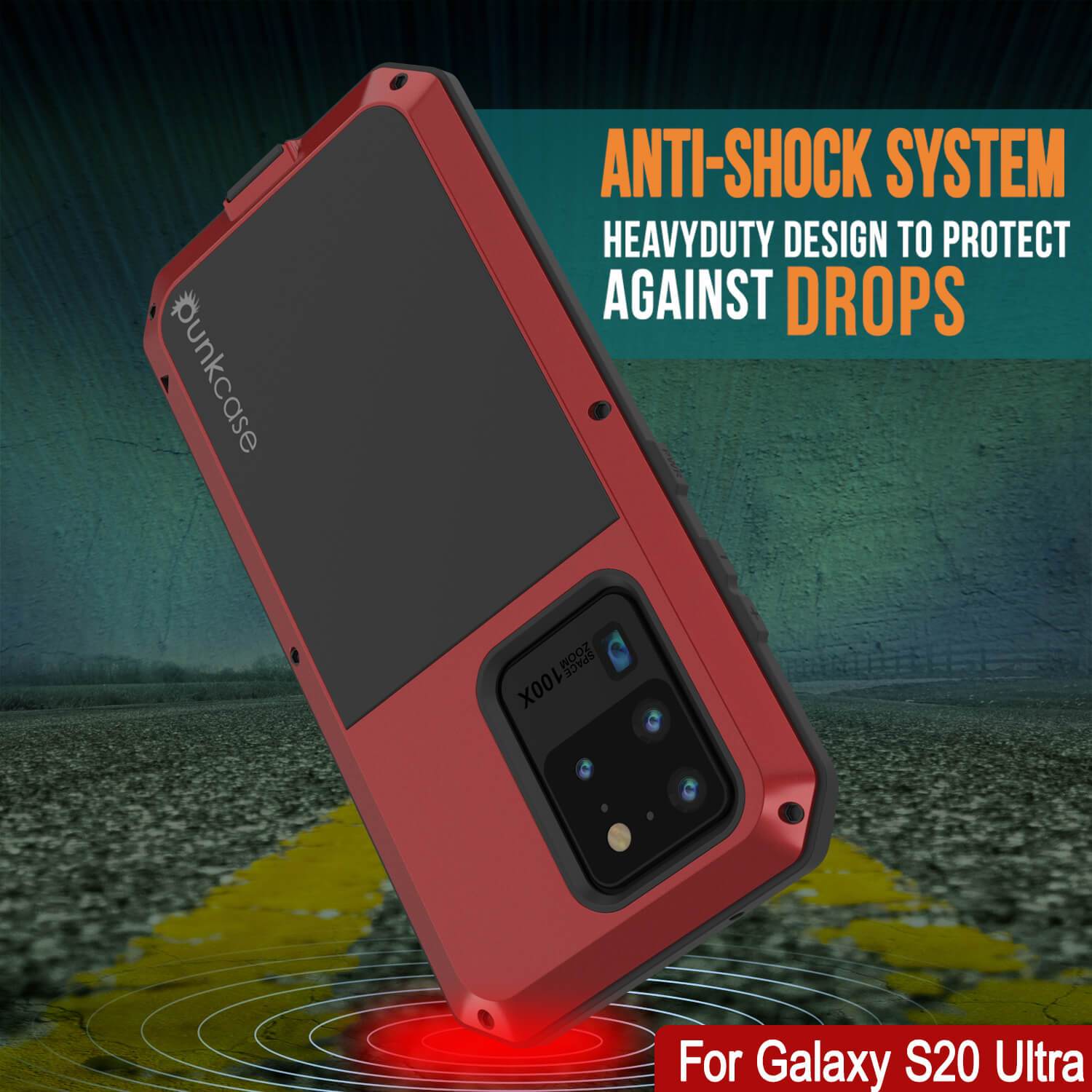 Galaxy S20 Ultra Metal Case, Heavy Duty Military Grade Rugged Armor Cover [Red]
