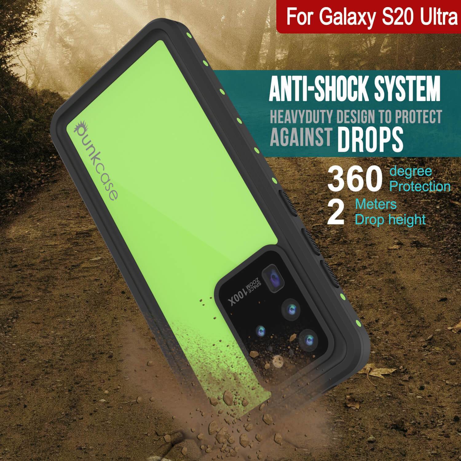 Galaxy S20 Ultra Waterproof Case PunkCase StudStar Light Green Thin 6.6ft Underwater IP68 ShockProof