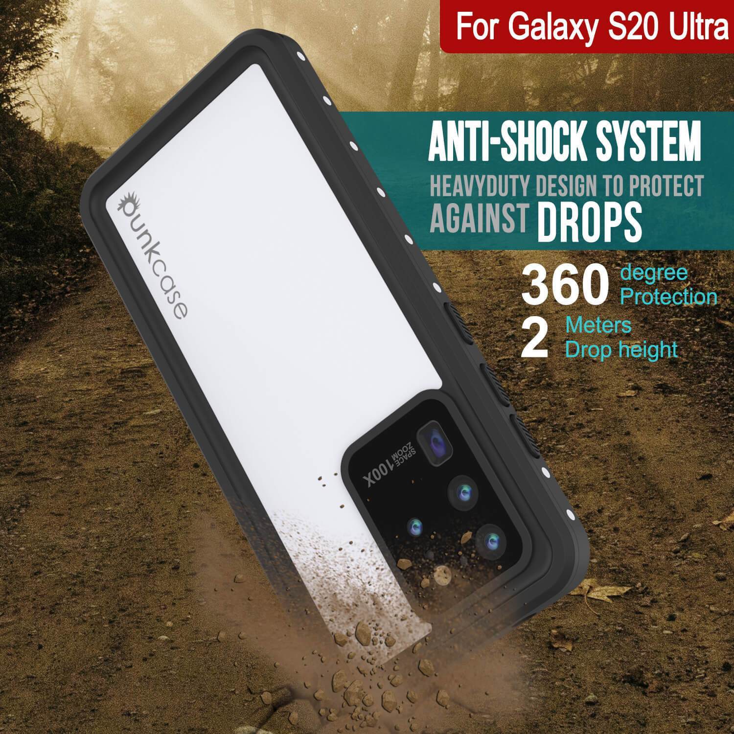 Galaxy S20 Ultra Waterproof Case, Punkcase StudStar White Thin 6.6ft Underwater IP68 Shock/Snow Proof