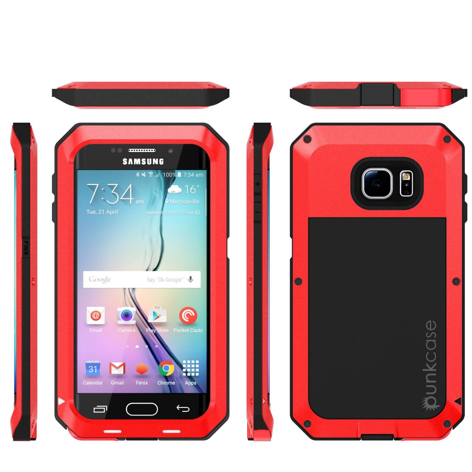 Galaxy S6 EDGE  Case, PUNKcase Metallic Red Shockproof  Slim Metal Armor Case