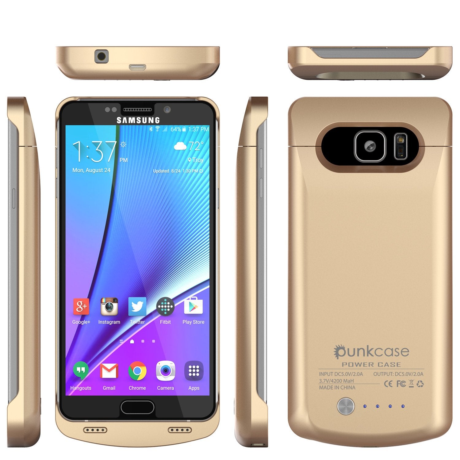 Galaxy Note 5 Battery Case, Punkcase 5000mAH Charger Case W/ Screen Protector | IntelSwitch [Gold]