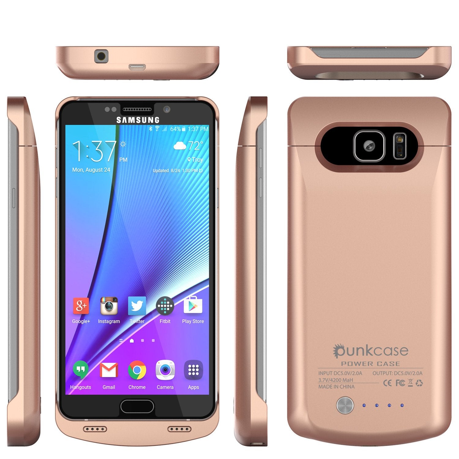 Galaxy Note 5 Battery Case, Punkcase 5000mAH Charger Case W/ Screen Protector | IntelSwitch [Rose Gold]