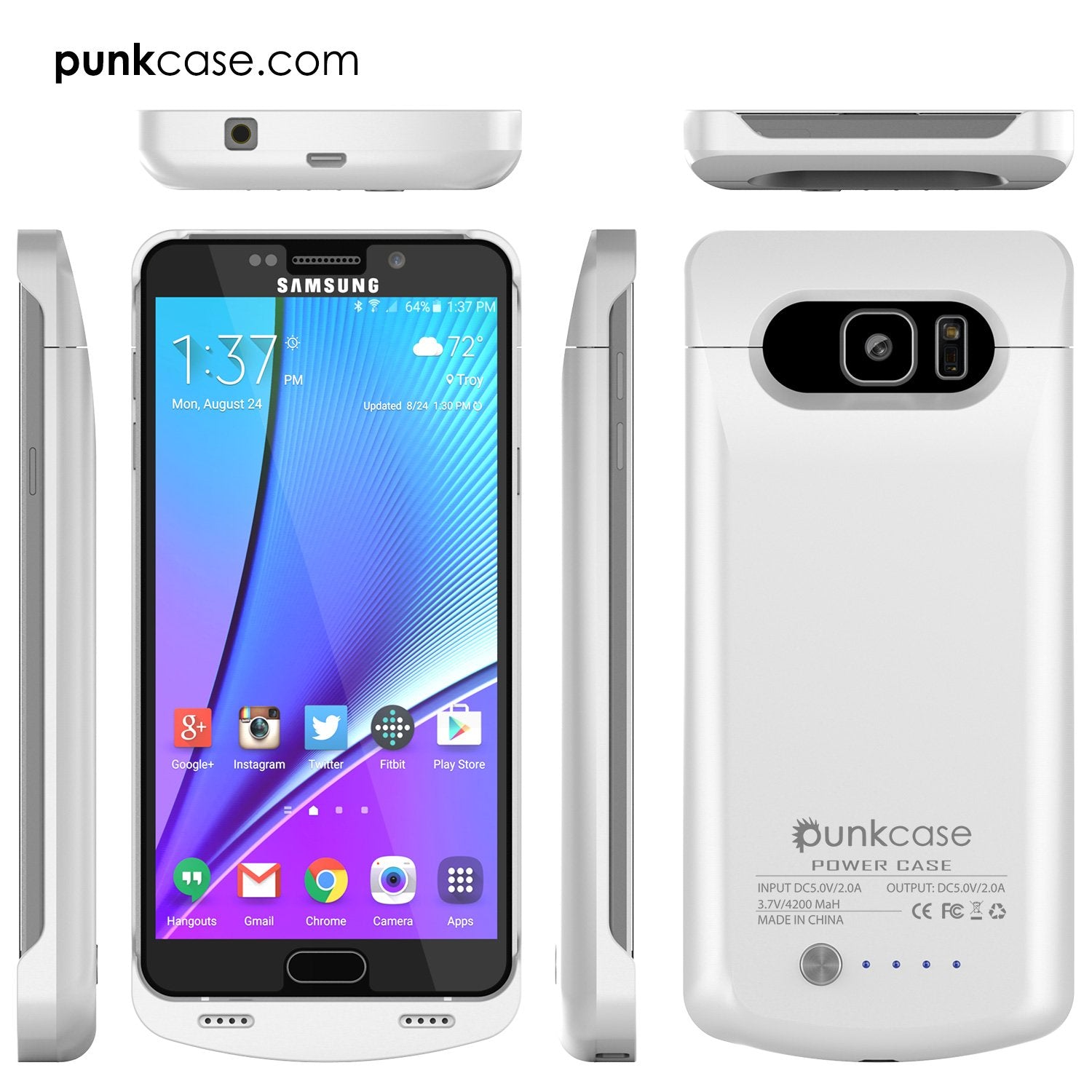 Galaxy Note 5 Battery Case, Punkcase 5000mAH Charger Case W/ Screen Protector | IntelSwitch [White]