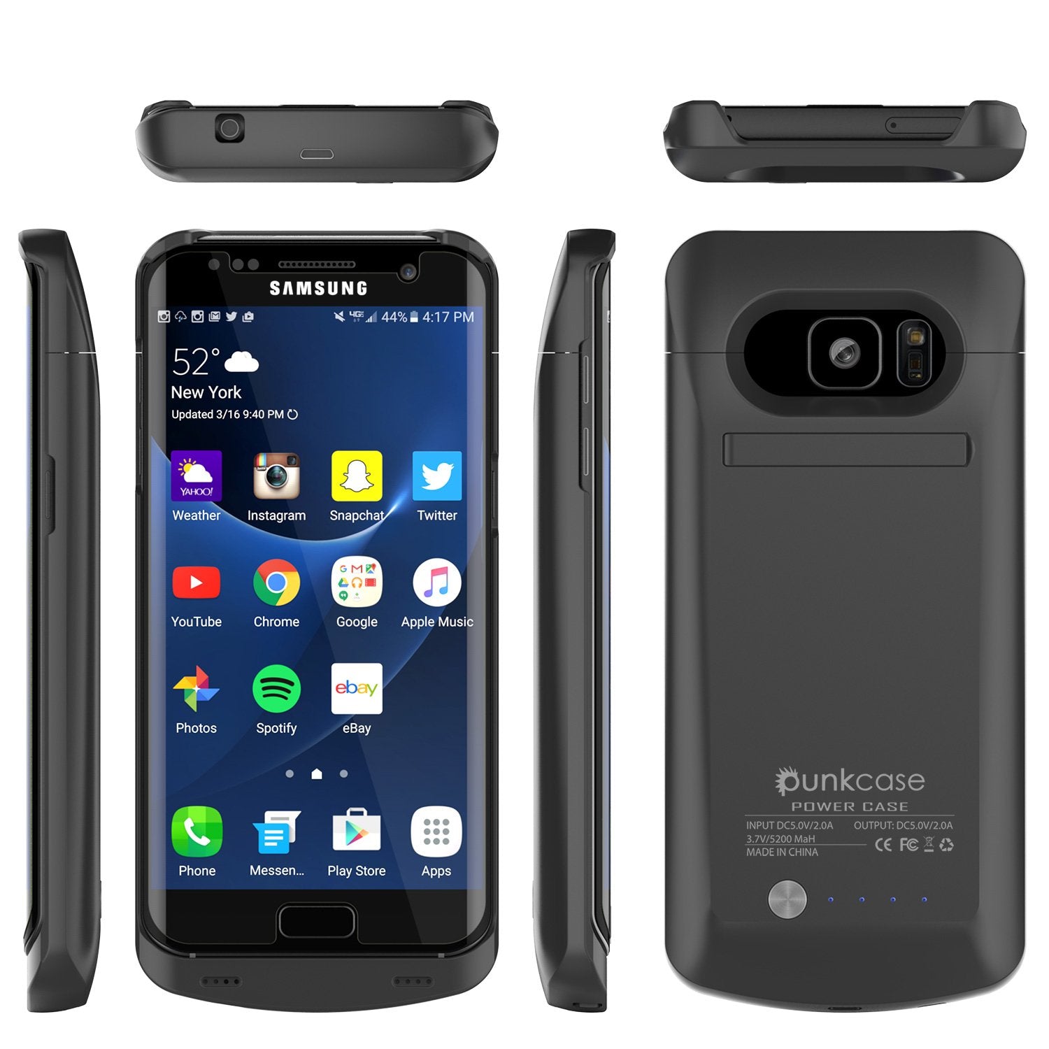 Galaxy S7 EDGE Battery Case, Punkcase 5200mAH Charger Case W/ Screen Protector | Integrated Kickstand & USB Port | IntelSwitch [Black]