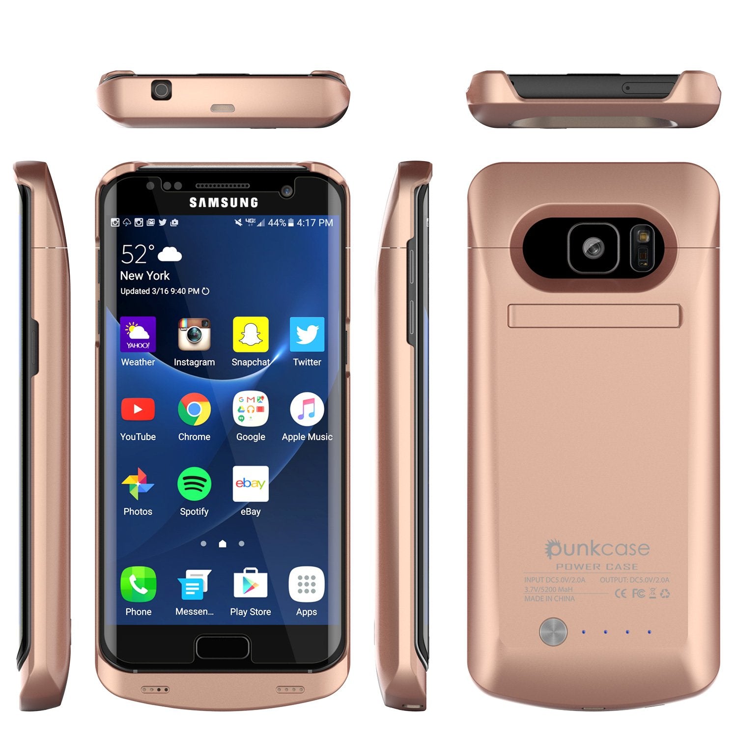 Galaxy S7 EDGE Battery Case, Punkcase 5200mAH Charger Case W/ Screen Protector | Integrated Kickstand & USB Port | IntelSwitch [Rose Gold]