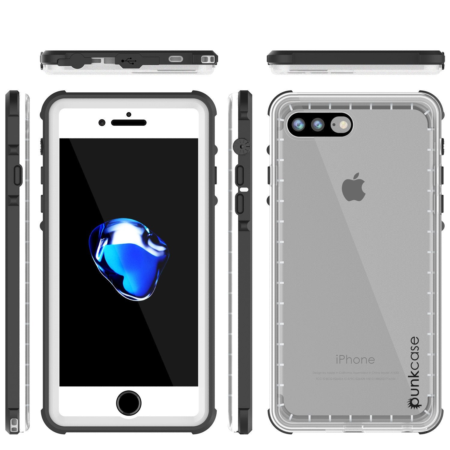 iPhone 7+ Plus Waterproof Case, PUNKcase CRYSTAL White W/ Attached Screen Protector  | Warranty