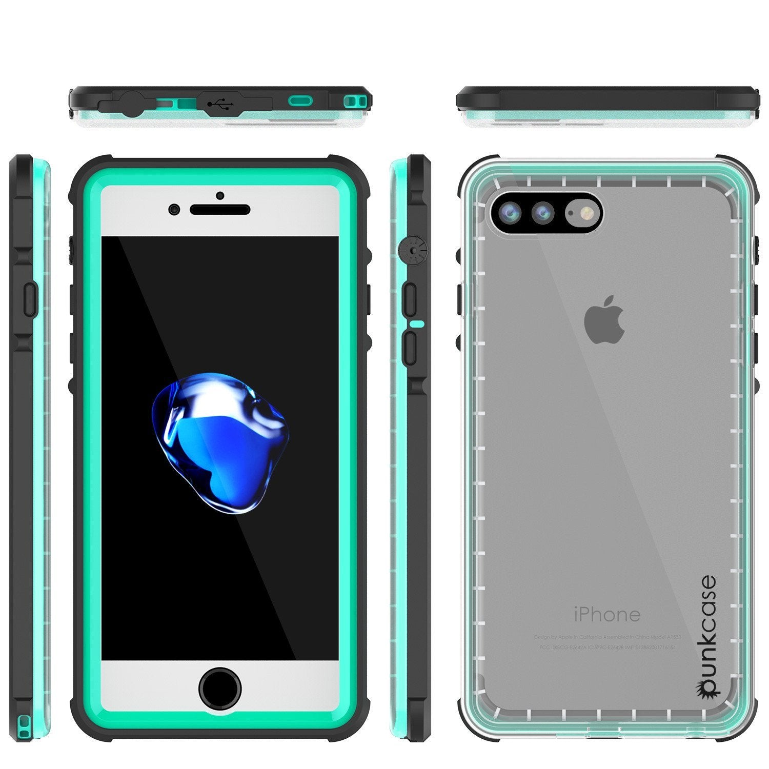 iPhone 8+ Plus Waterproof Case, PUNKcase CRYSTAL Teal W/ Attached Screen Protector  | Warranty
