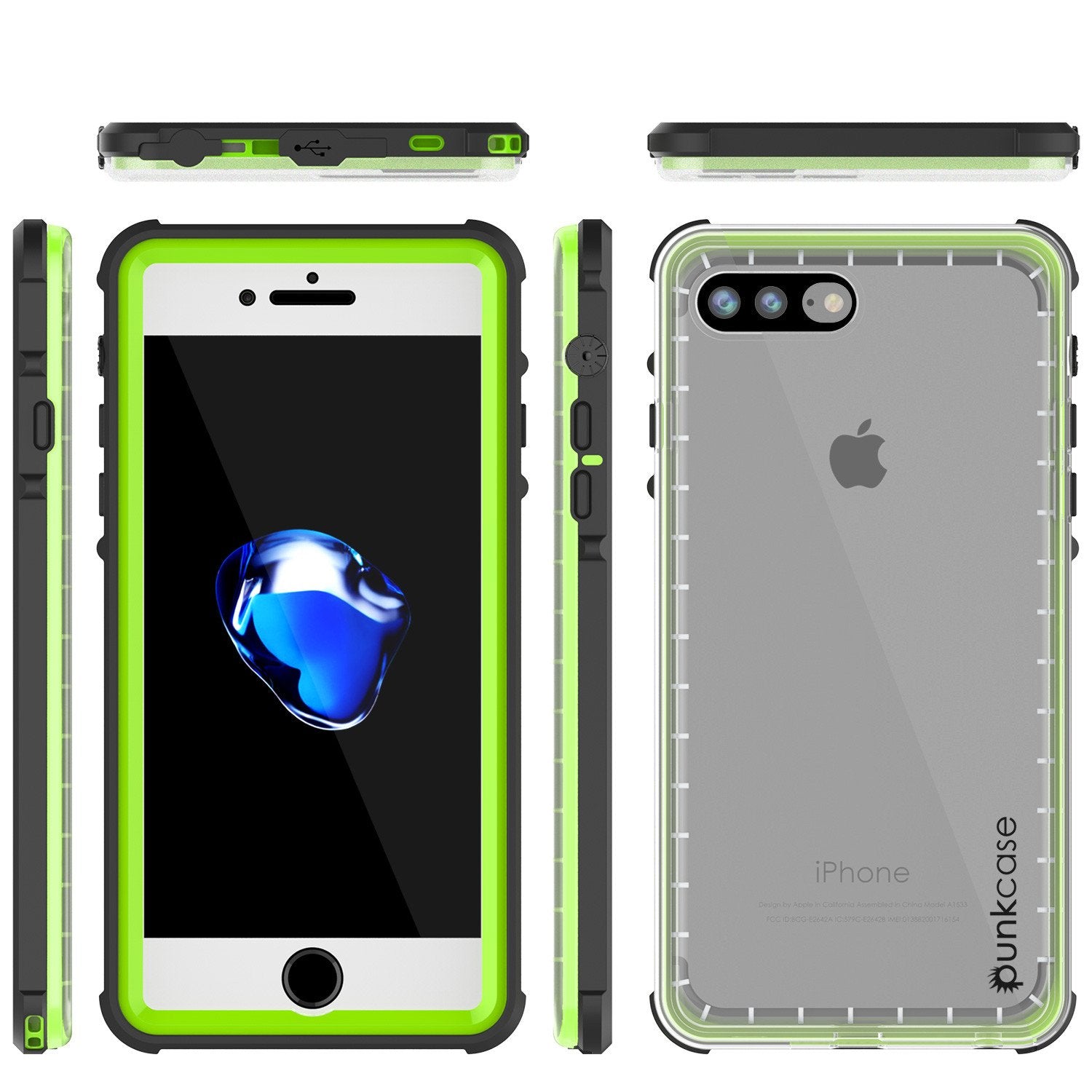 iPhone 7+ Plus Waterproof Case, PUNKcase CRYSTAL Light Green  W/ Attached Screen Protector  | Warranty