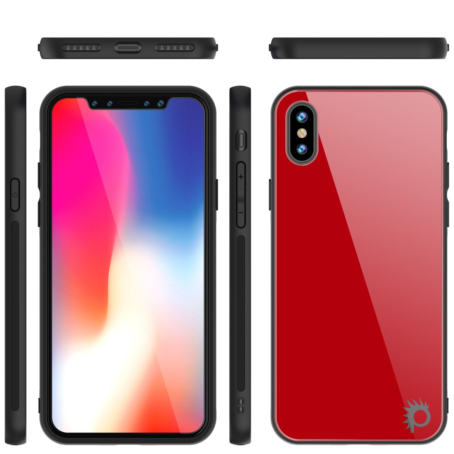 iPhone X Case, Punkcase GlassShield Ultra Thin Protective 9H Full Body Tempered Glass Cover W/ Drop Protection & Non Slip Grip for Apple iPhone 10 [Red]