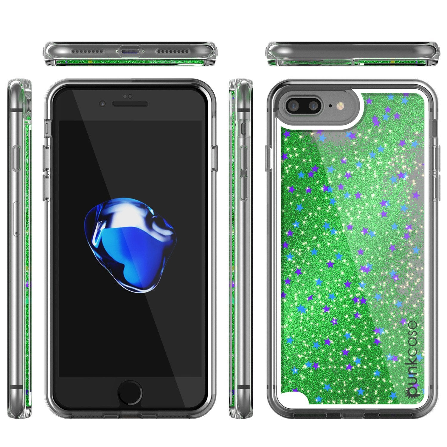 iPhone 7 Plus Case, PunkCase LIQUID Green Series, Protective Dual Layer Floating Glitter Cover