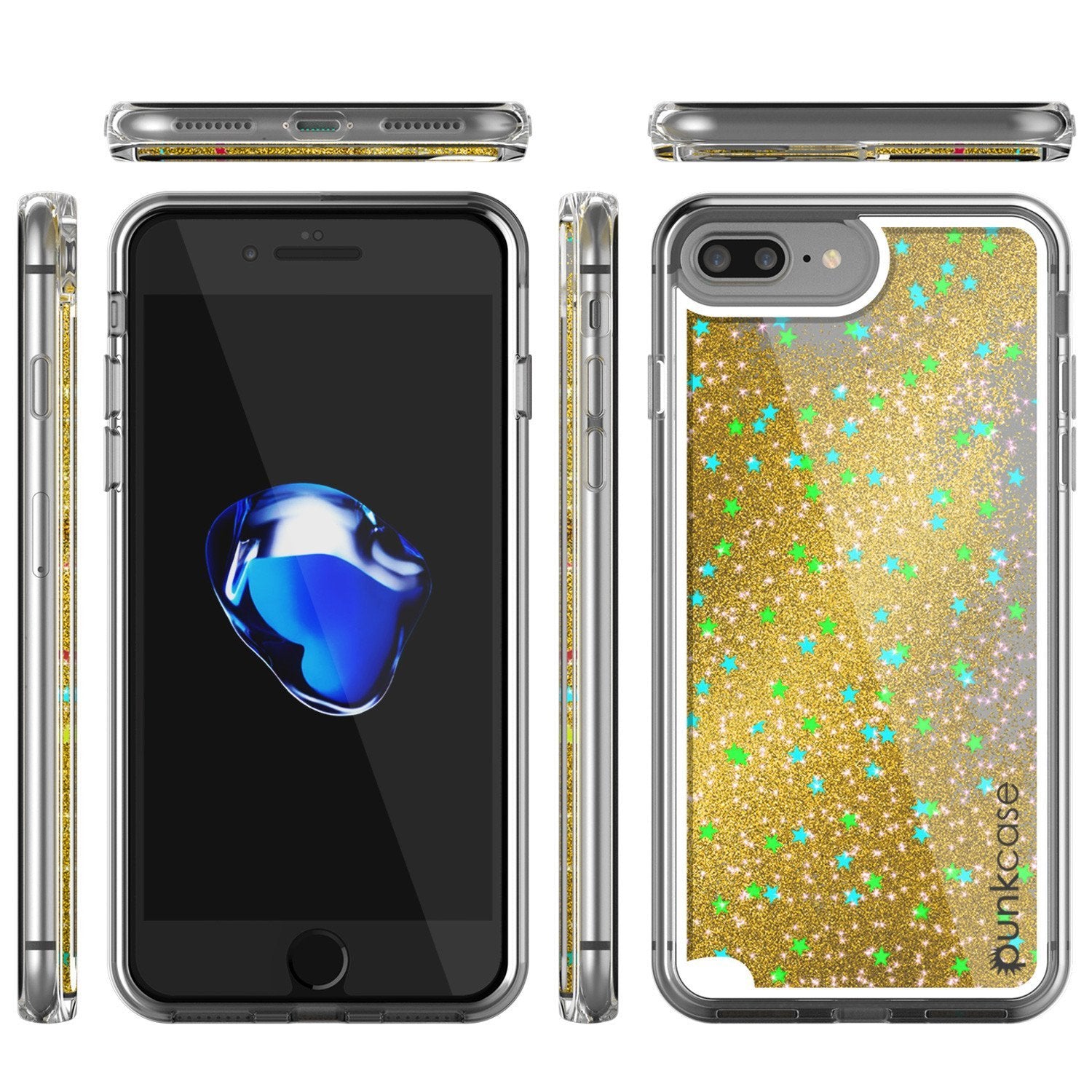 iPhone 8+ Plus Case, PunkСase LIQUID Gold Series, Protective Dual Layer Floating Glitter Cover