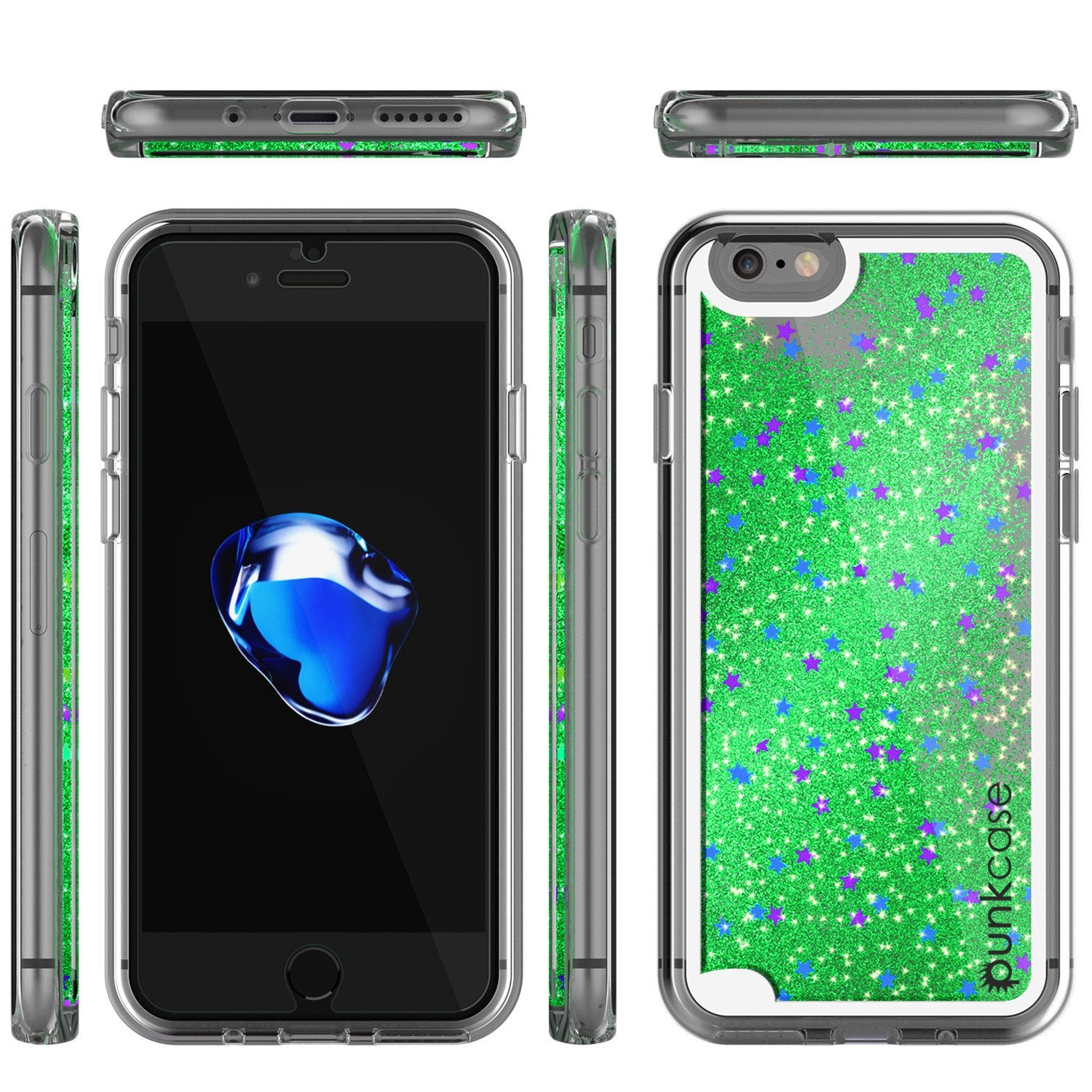 iPhone 7 Case, PunkCase LIQUID Green Series, Protective Dual Layer Floating Glitter Cover