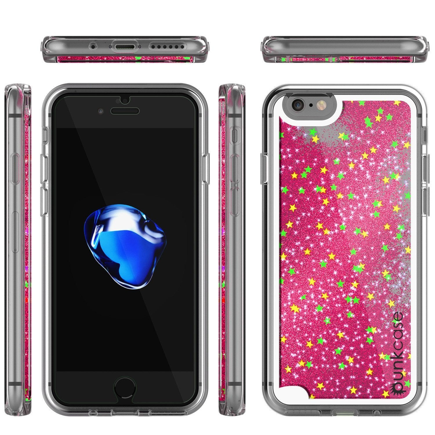 iPhone 8 Case, PunkCase LIQUID Pink Series, Protective Dual Layer Floating Glitter Cover