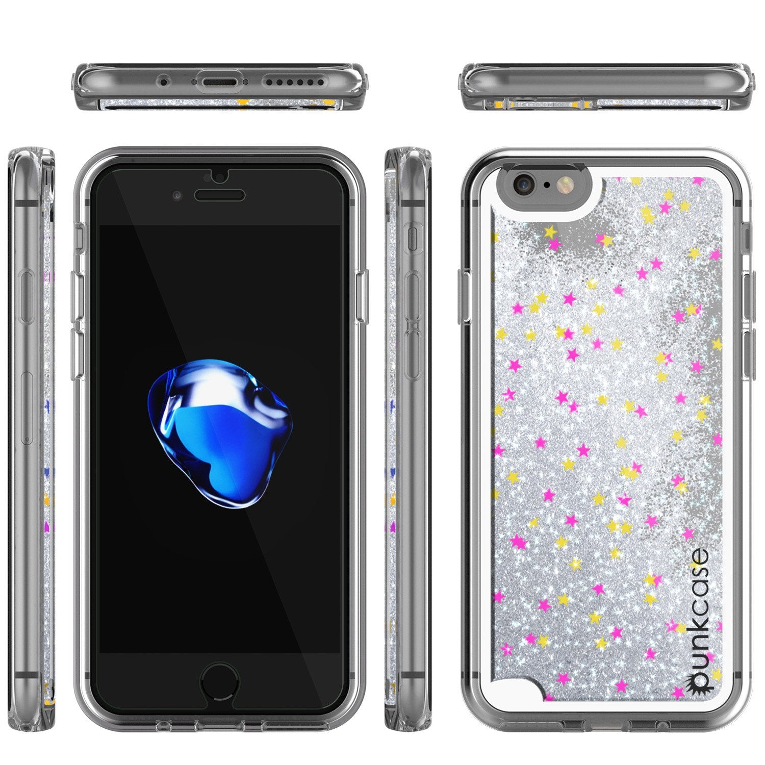 iPhone 7 Case, PunkCase LIQUID Silver Series, Protective Dual Layer Floating Glitter Cover