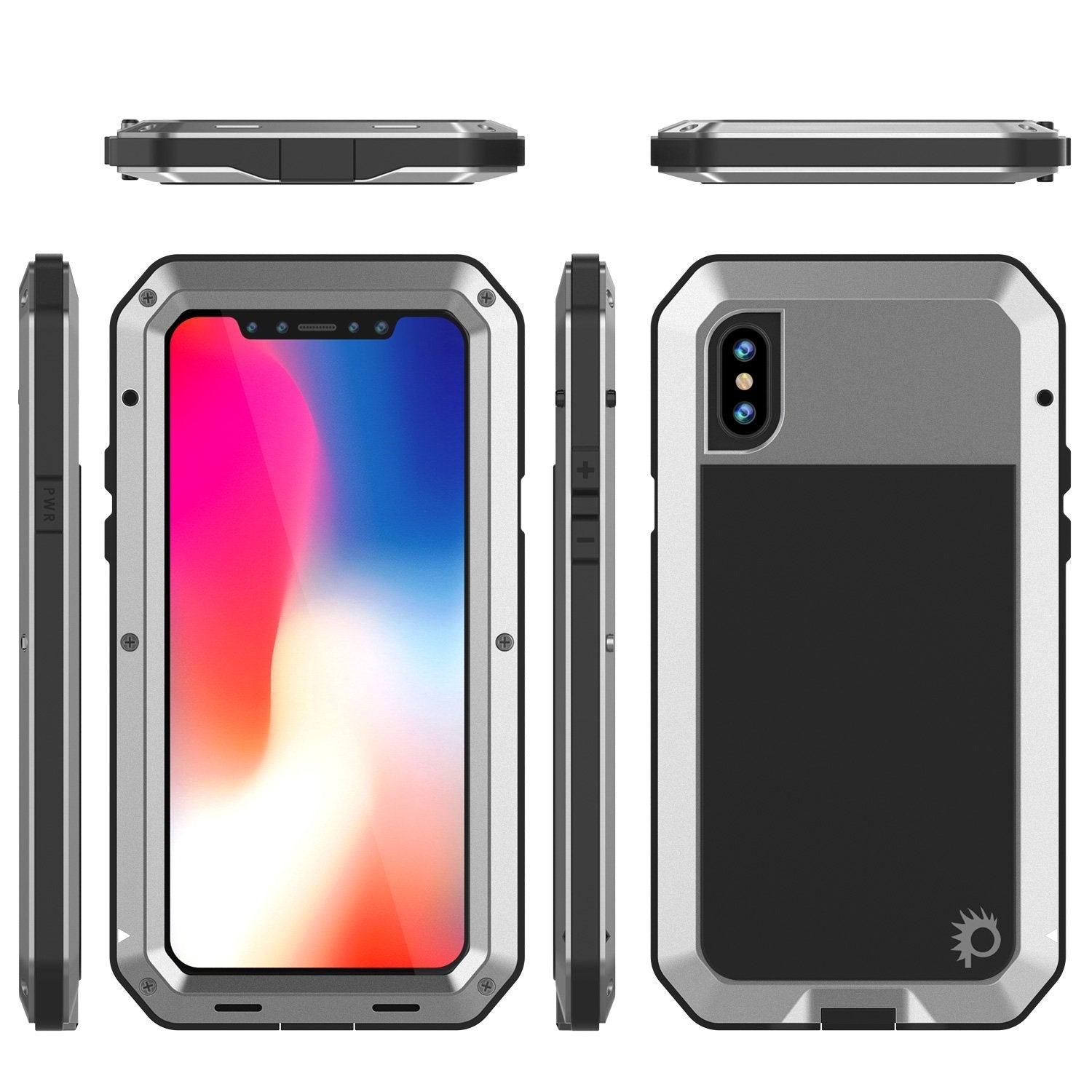 iPhone XS Max Metal Case, Heavy Duty Military Grade Armor Cover [shock proof] Full Body Hard [Silver]