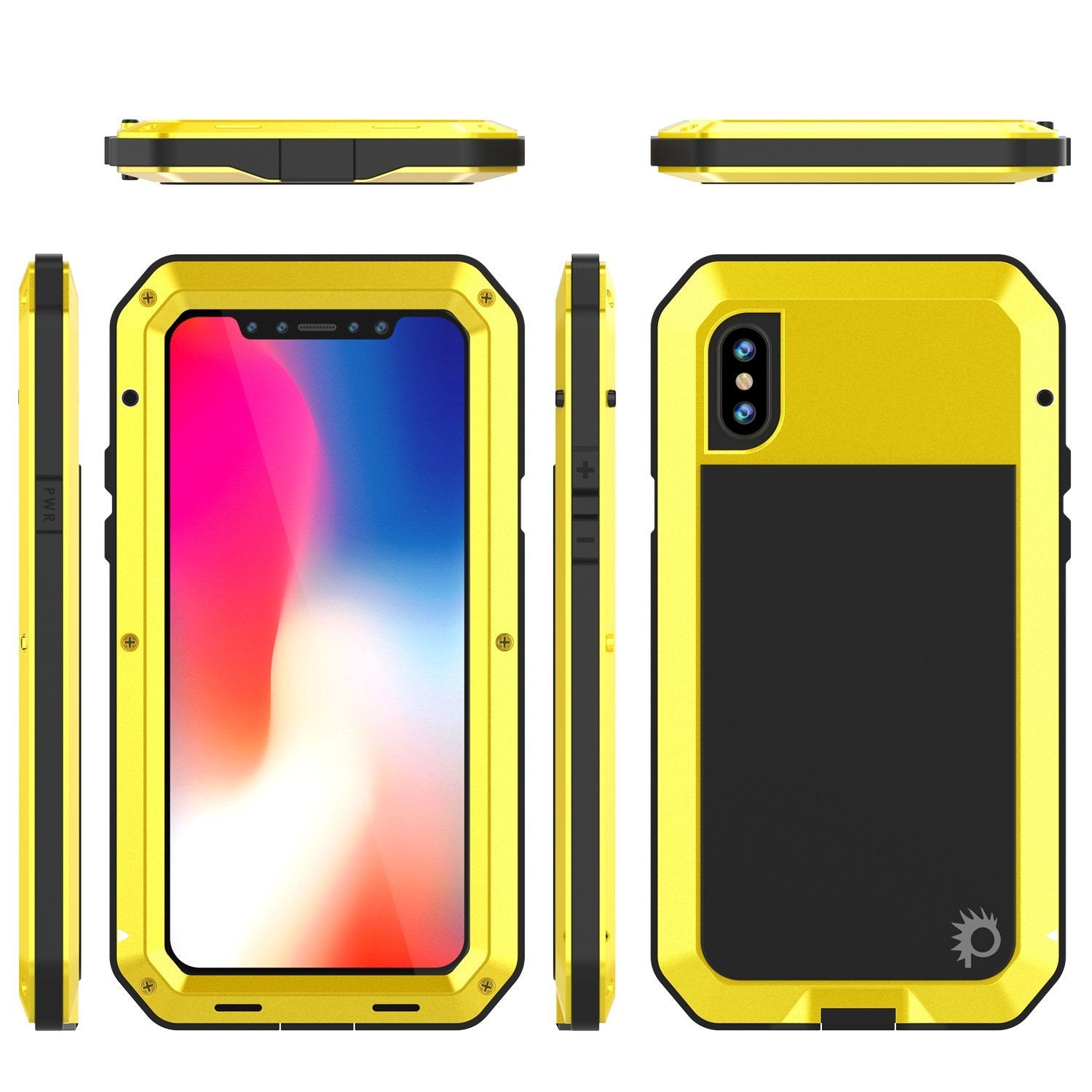 iPhone XR Metal Case, Heavy Duty Military Grade Armor Cover [shock proof] Full Body Hard [Neon]