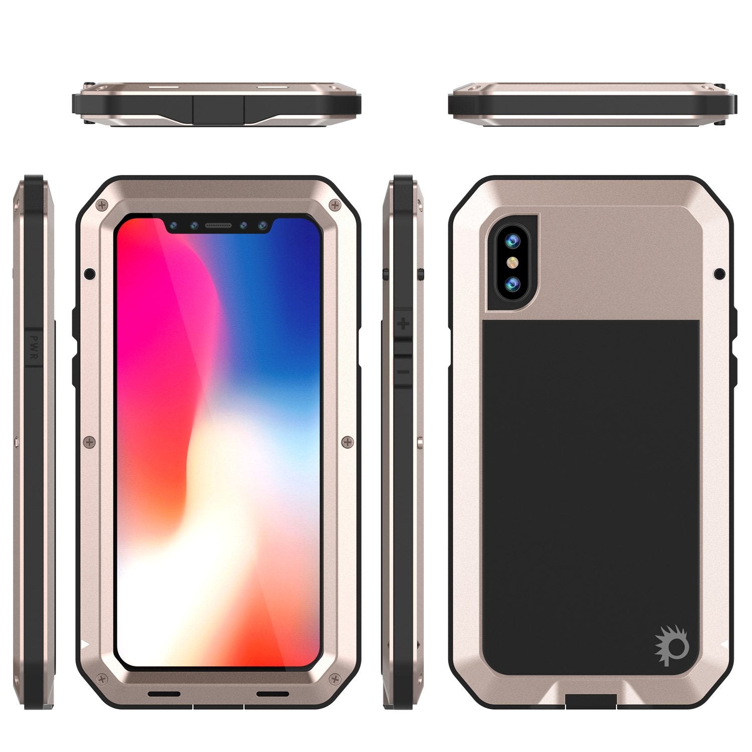 iPhone X Metal Case, Heavy Duty Military Grade Rugged Armor Cover [shock proof] Hybrid Full Body Hard Aluminum & TPU Design [non slip] W/ Prime Drop Protection for Apple iPhone 10 [Gold]