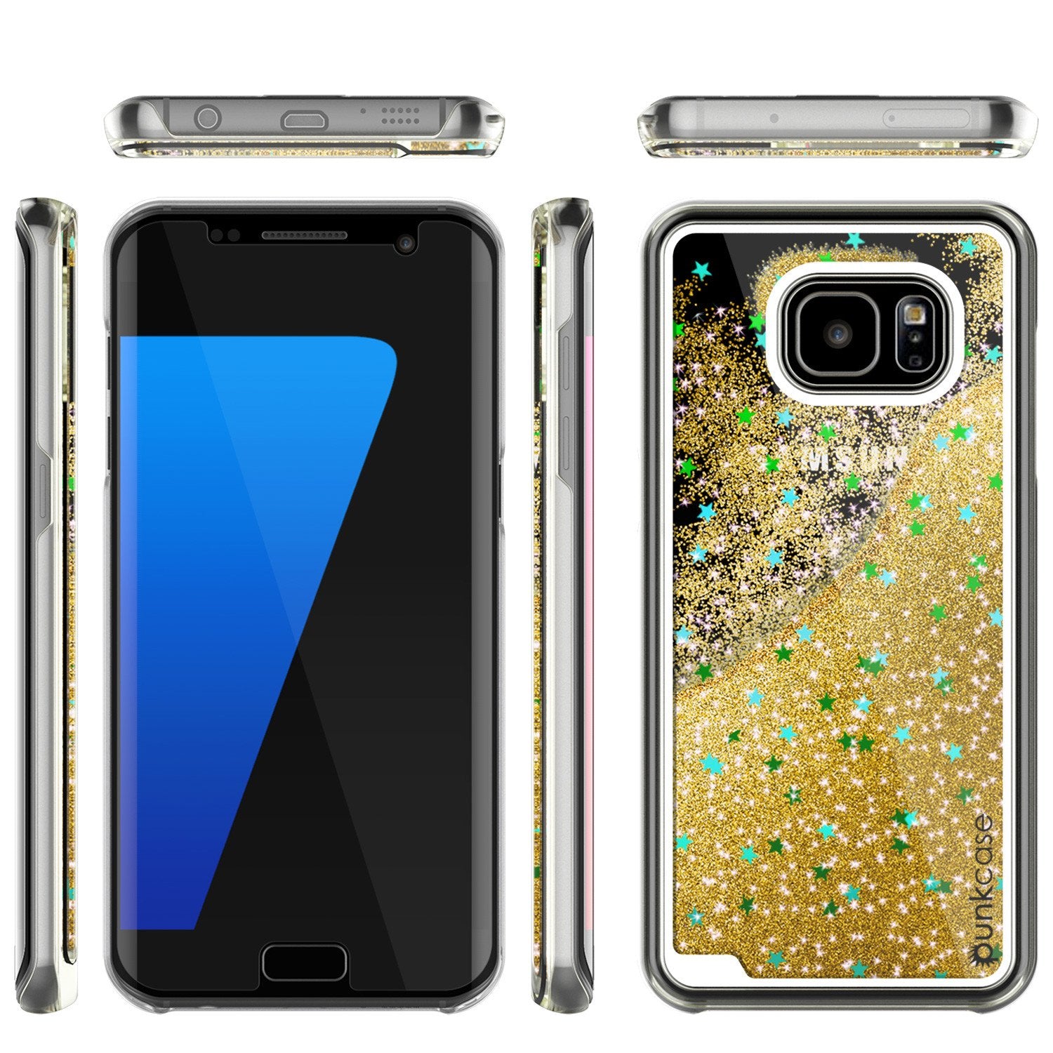 S7 Edge Case, Punkcase [Liquid GOLD Series] Protective Dual Layer Floating Glitter Cover with lots of Bling & Sparkle + PunkShield Screen Protector