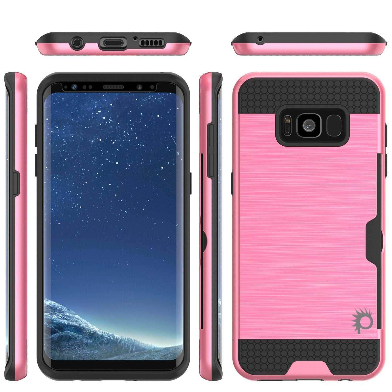 Galaxy S8 Case, PUNKcase [SLOT Series] Dual-Layer Armor Cover w/Integrated Anti-Shock System, Credit Card Slot & Screen Protector [Pink]