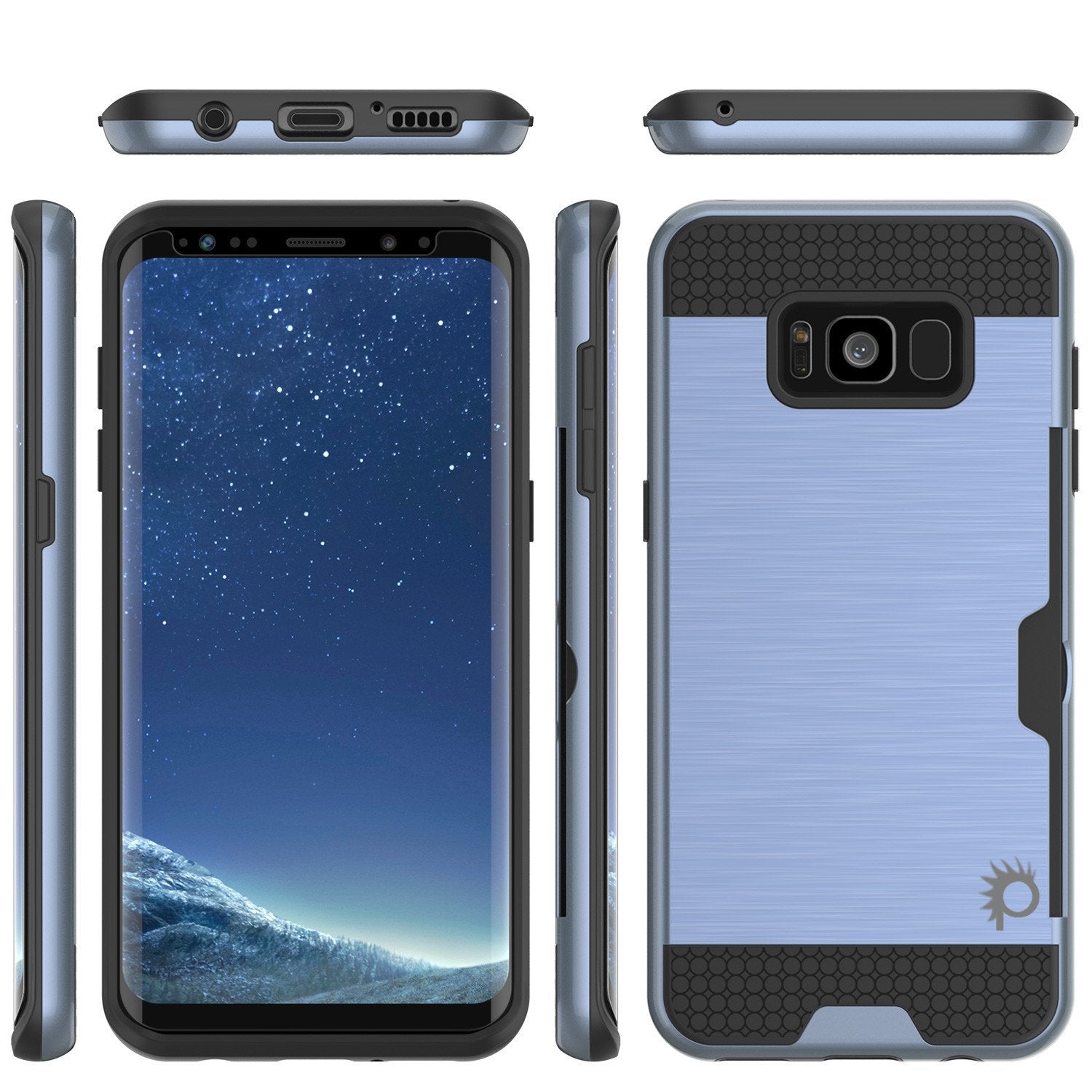 Galaxy S8 Case, PUNKcase [SLOT Series] Dual-Layer Armor Cover w/Integrated Anti-Shock System, Credit Card Slot & Screen Protector [Navy]