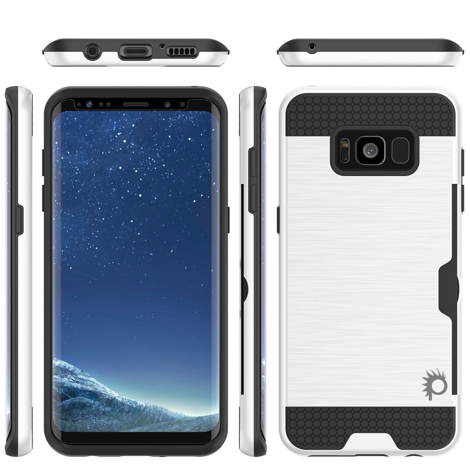 Galaxy S8 Case, PUNKcase [SLOT Series] Dual-Layer Armor Cover w/Integrated Anti-Shock System, Credit Card Slot & Screen Protector [White]