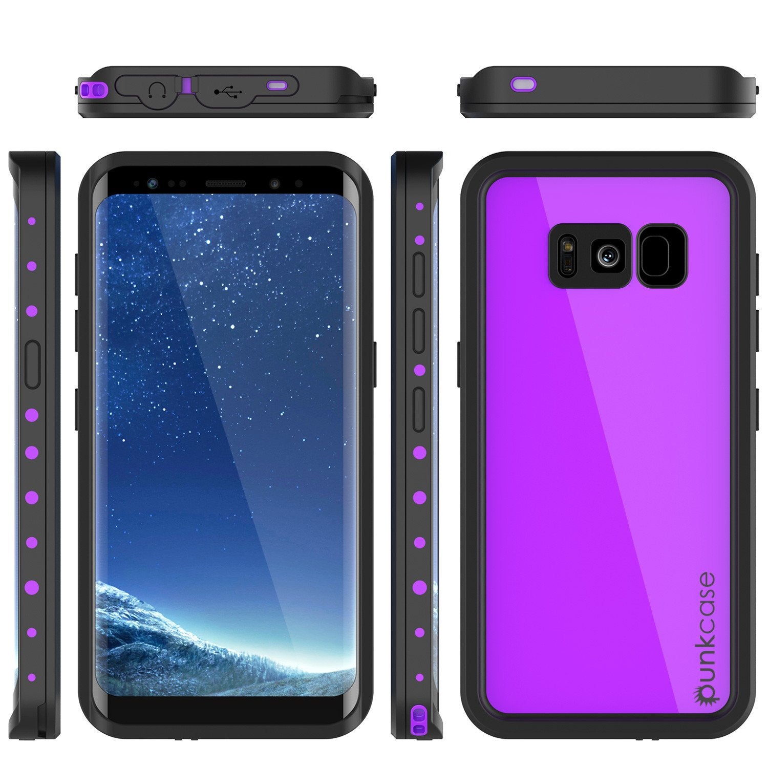 Galaxy S8 Waterproof Case PunkCase StudStar Purple Thin 6.6ft Underwater IP68 Shock/Snow Proof