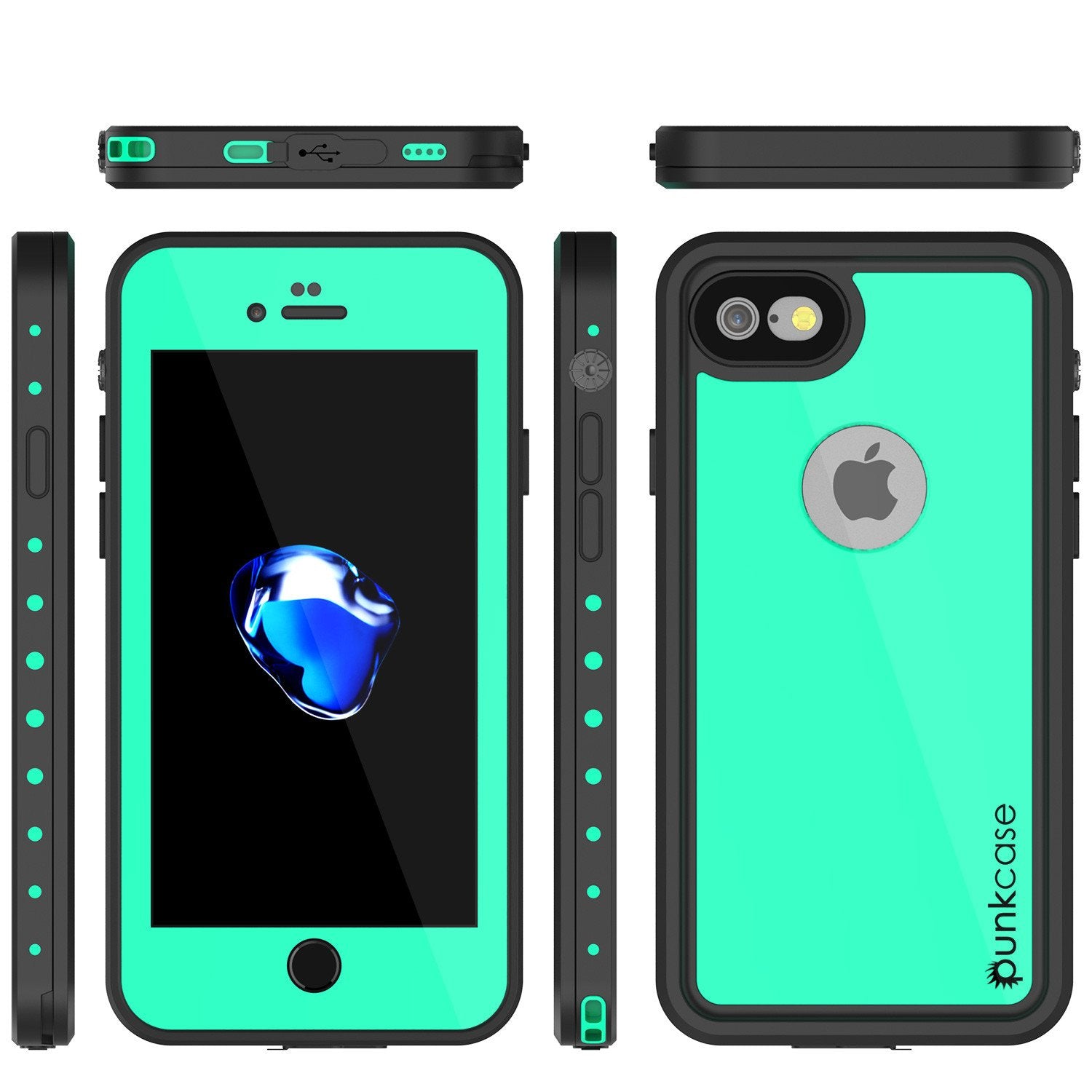 iPhone 7 Waterproof IP68 Case, Punkcase [Teal] [StudStar Series] [Slim Fit] [Dirtproof] [Snowproof]