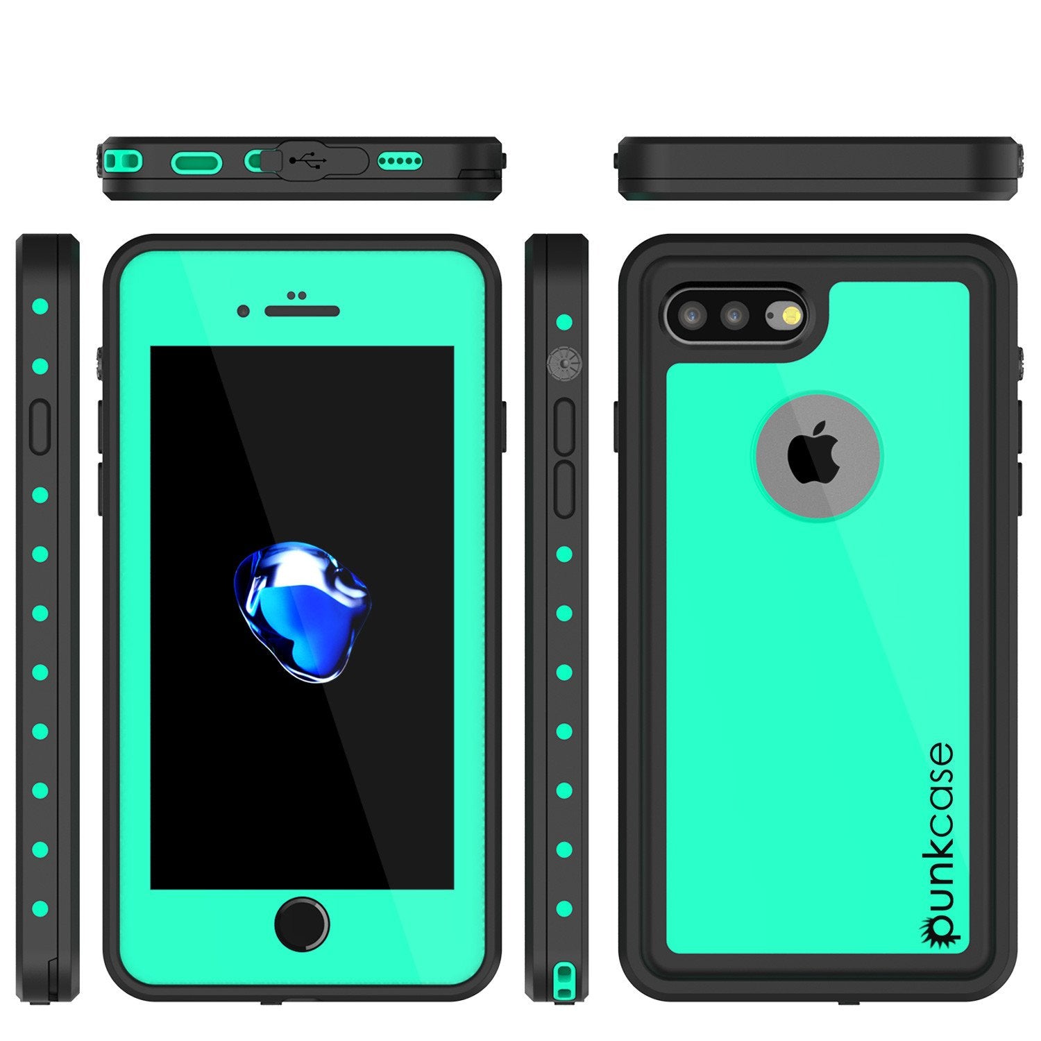 iPhone 7+ Plus Waterproof IP68 Case, Punkcase [Teal] [StudStar Series] [Slim Fit] [Dirtproof]