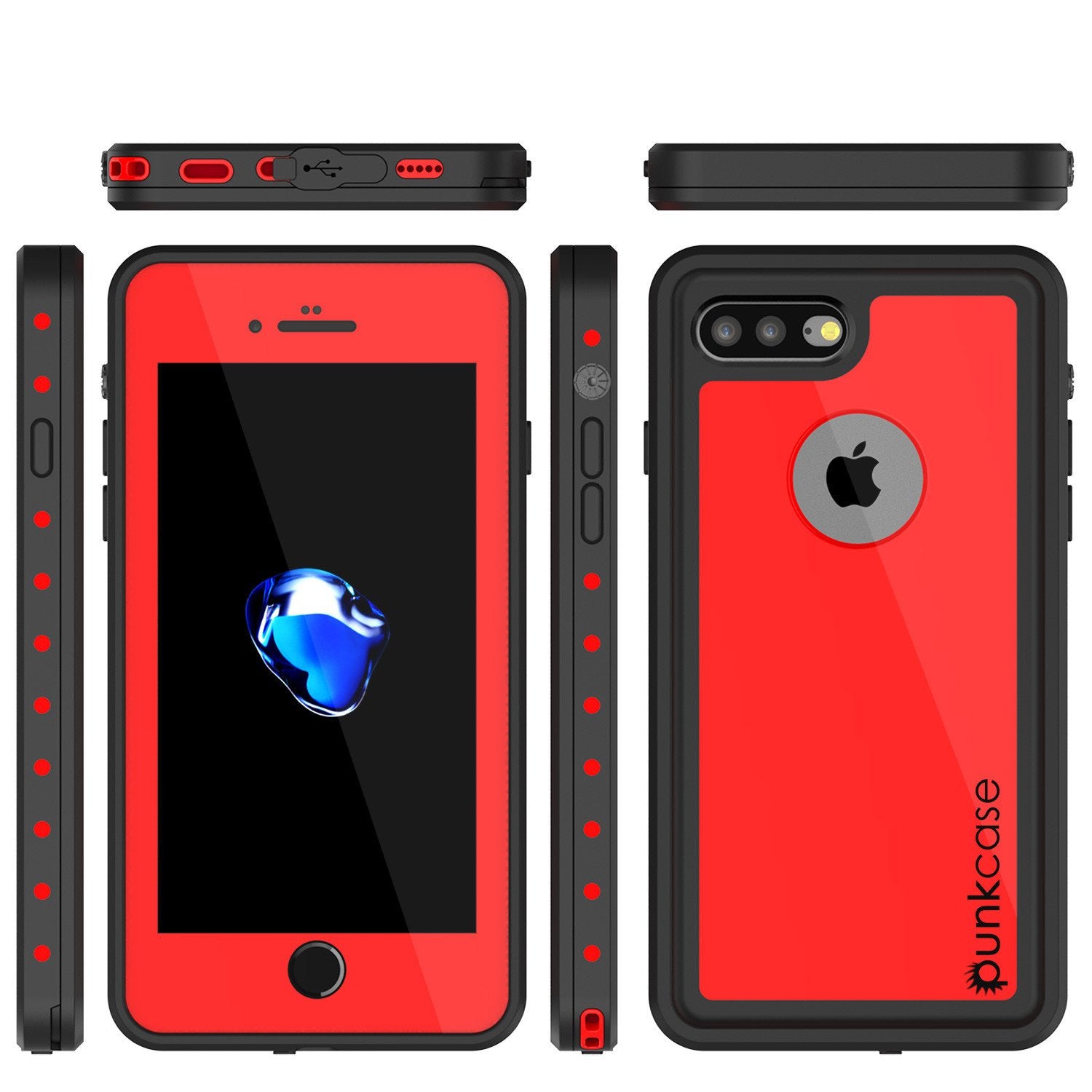 iPhone 8+ Plus Waterproof Case, Punkcase [StudStar Series] [Red] [Slim Fit] [IP68 Certified] [Shockproof] [Dirtproof] Armor Cover
