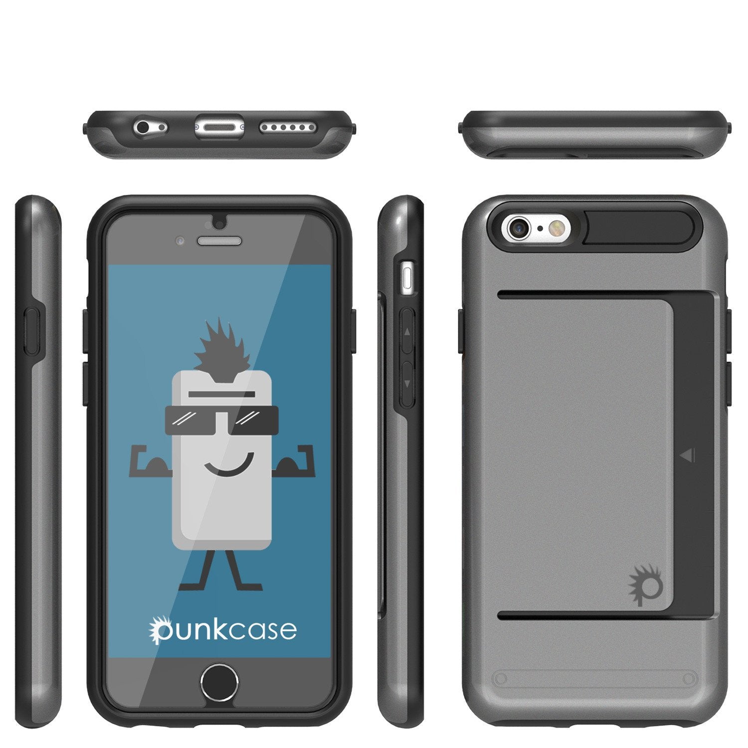 iPhone 6/6s Case PunkCase CLUTCH Grey Series Slim Armor Soft Cover Case w/ Tempered Glass