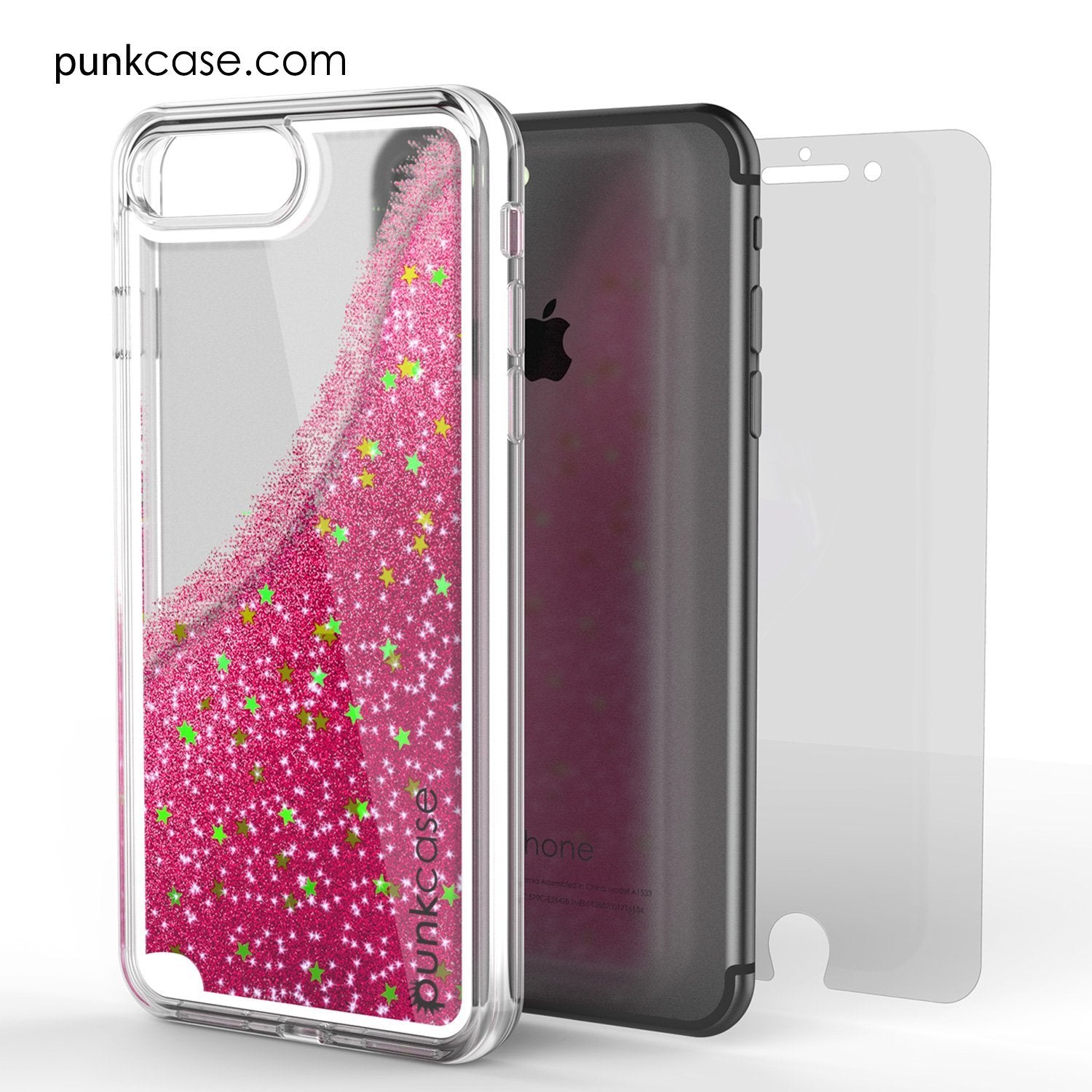 iPhone 8+ Plus Case, PunkCase LIQUID Pink Series, Protective Dual Layer Floating Glitter Cover