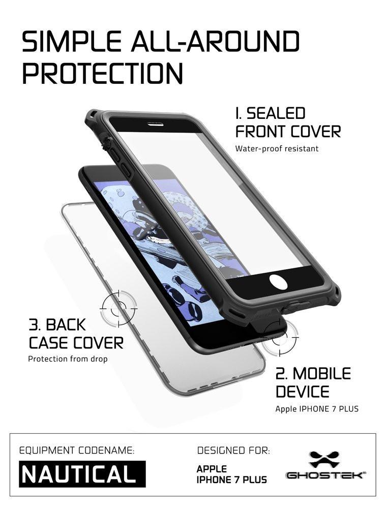 iPhone 7 Plus Waterproof Case, Ghostek Nautical Series for iPhone 7 Plus | Slim Underwater Protection | Adventure Duty | Swimming (Black)