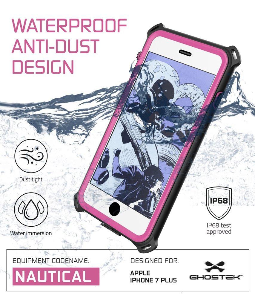 iPhone 7 Plus Waterproof Case, Ghostek Nautical Series for iPhone 7 Plus | Slim Underwater Protection | Adventure Duty | Swimming (Pink)