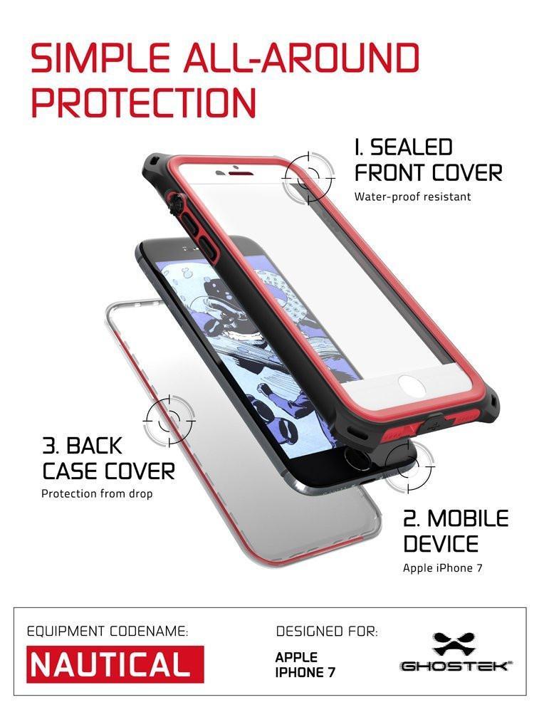 iPhone  8  Waterproof Case, Ghostek Nautical Series for iPhone  8  | Slim Underwater Protection | Adventure Duty | Ultra Fit | Swimming (Red)