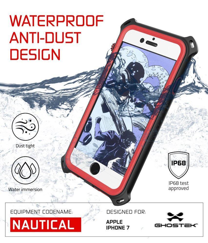 iPhone  8  Waterproof Case, Ghostek Nautical Series for iPhone  8  | Slim Underwater Protection | Adventure Duty | Ultra Fit | Swimming (Red)