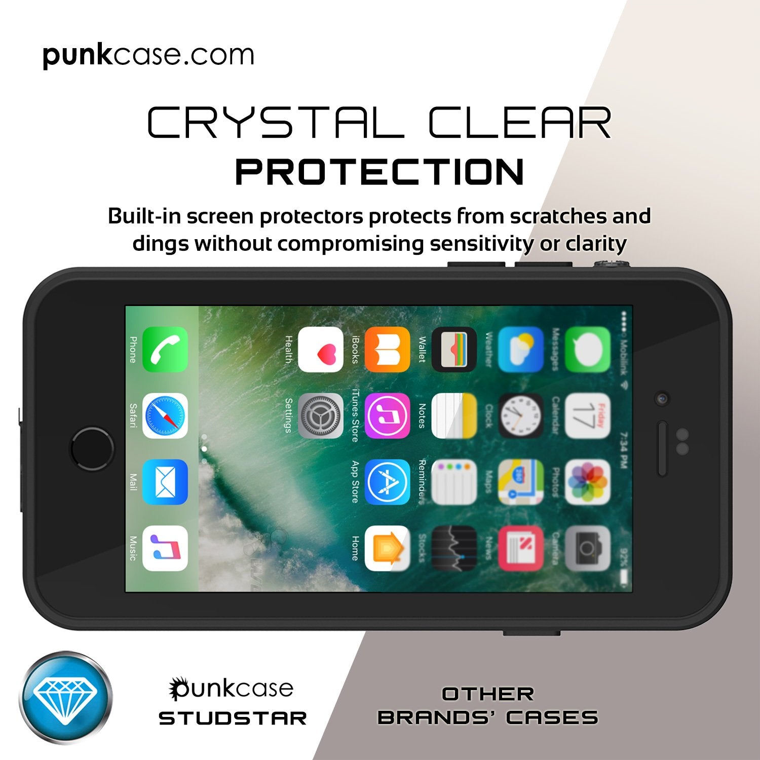 iPhone 7 Waterproof IP68 Case, Punkcase [Clear] [StudStar Series] [Slim Fit] [Dirtproof] [Snowproof]