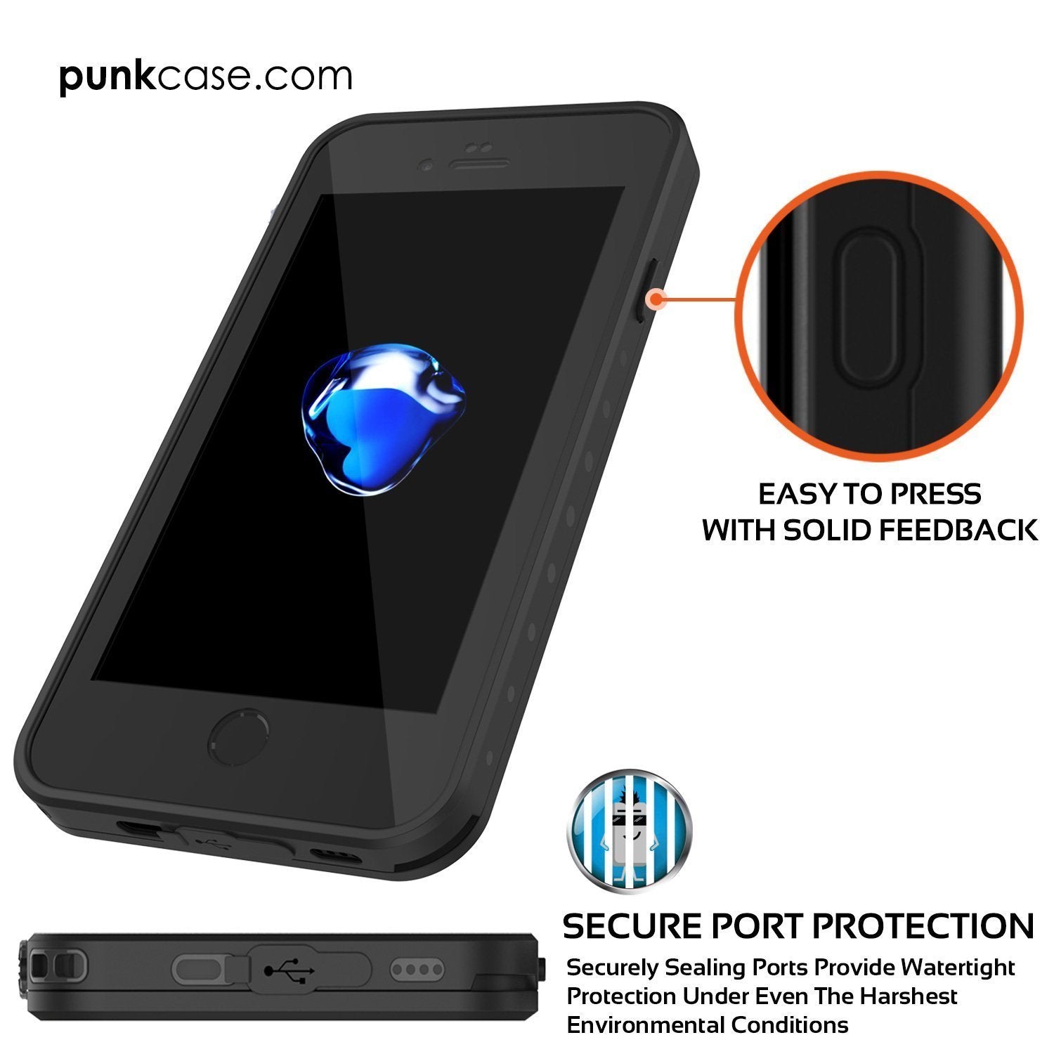 iPhone 8 Waterproof Case, Punkcase [Clear] [StudStar Series] [Slim Fit] [IP68 Certified][Dirtproof] [Snowproof]