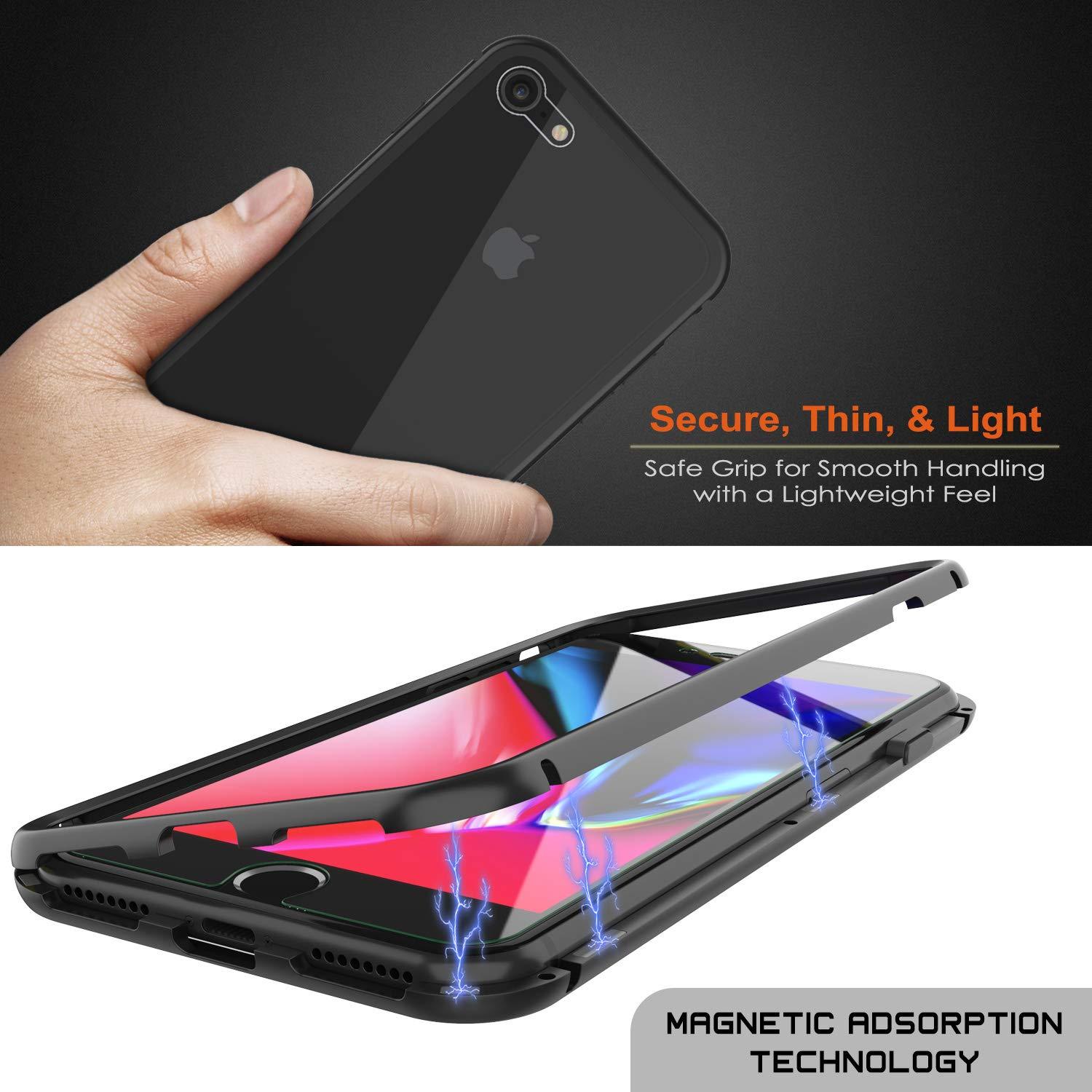 iPhone 8 Case, Punkcase Magnetix 2.0 Protective TPU Cover W/ Tempered Glass Screen Protector [Black]