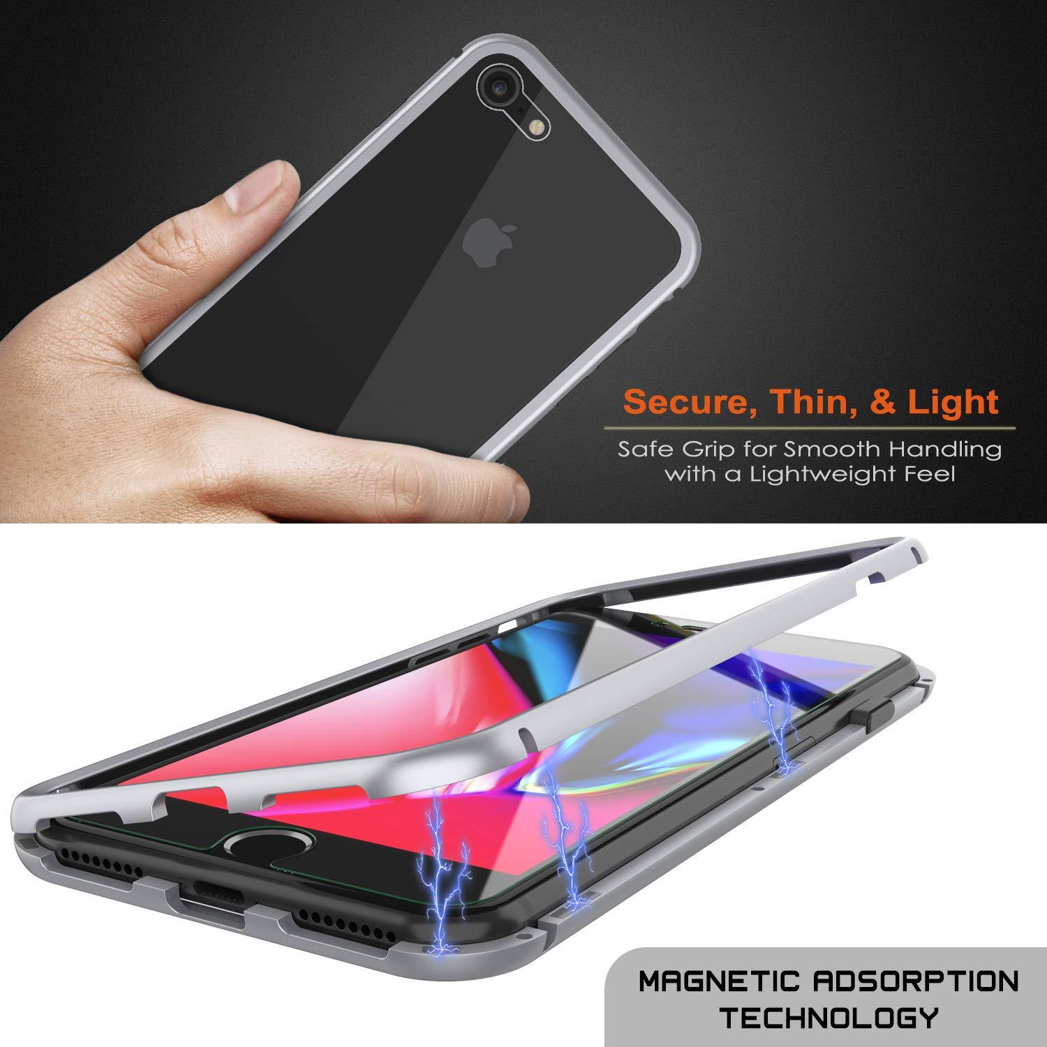 iPhone 8 Case, Punkcase Magnetix 2.0 Protective TPU Cover W/ Tempered Glass Screen Protector [Silver]