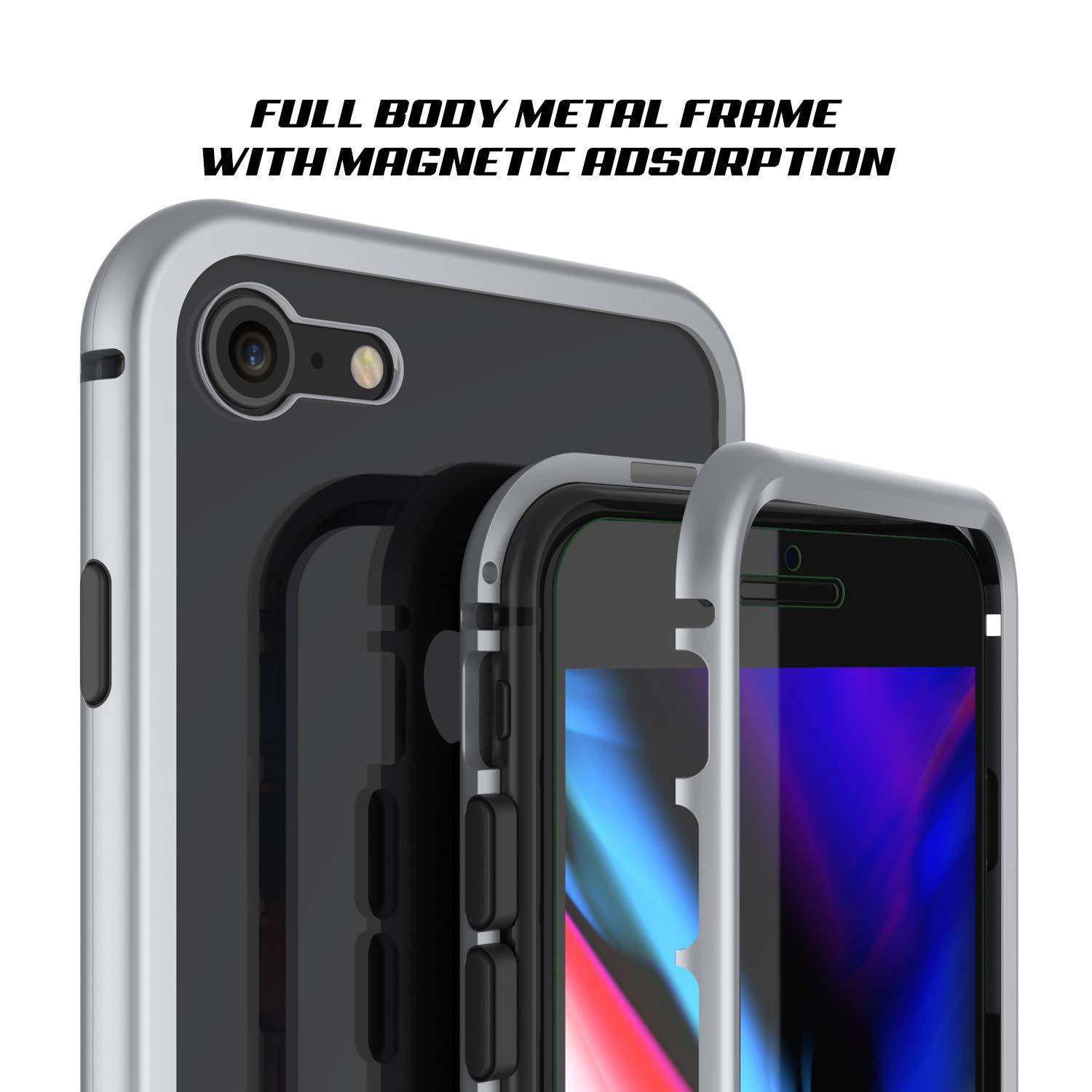 iPhone 8 Case, Punkcase Magnetix 2.0 Protective TPU Cover W/ Tempered Glass Screen Protector [Silver]